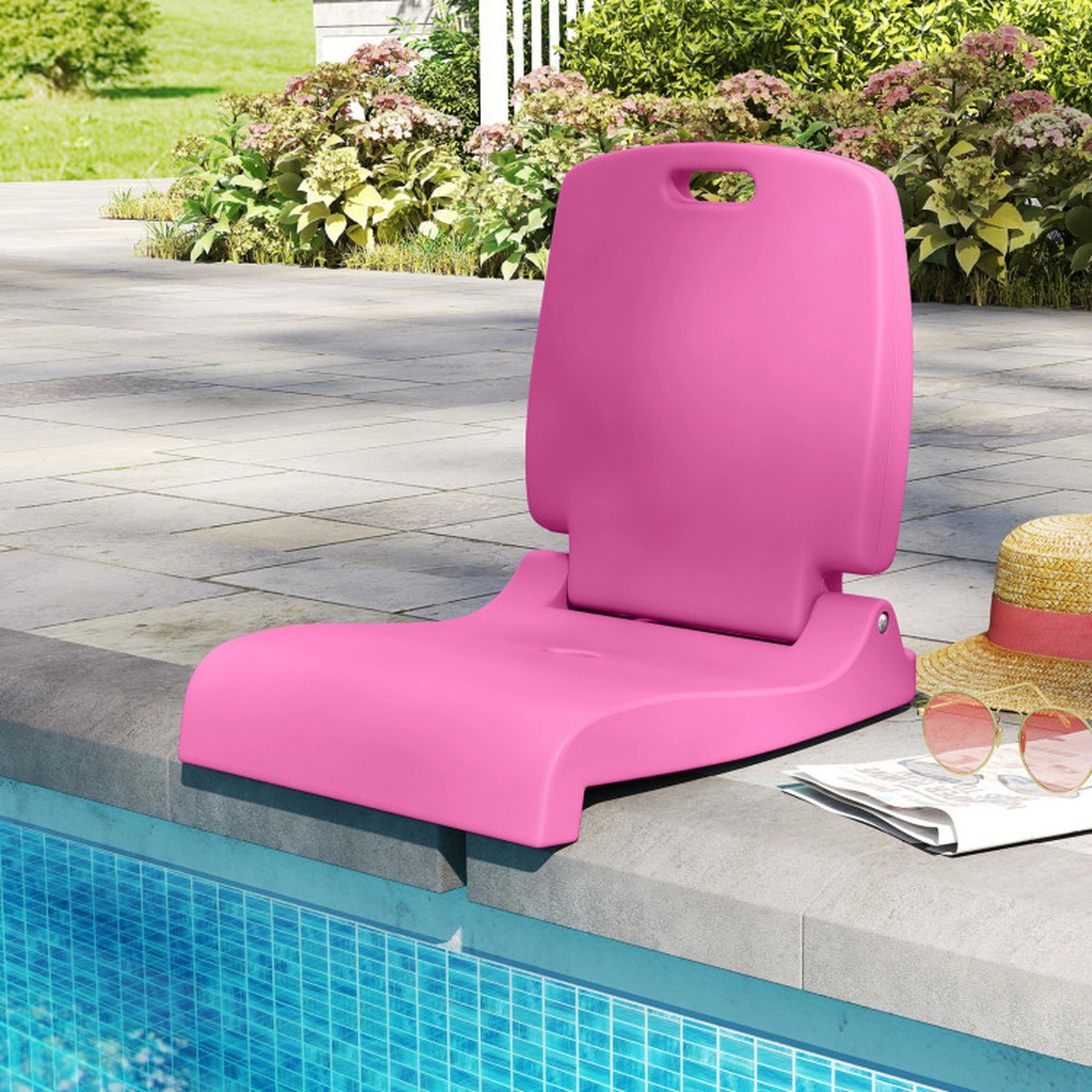 SUGIFT Foldable Carry Handle Back Support Poolside Outdoor Pool Chair 22-in x 18.5-in x 20.5-in 220-lb Capacity Pink