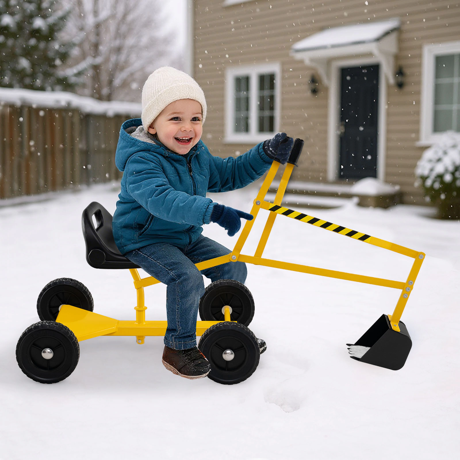 Kids Sandbox Toy Digger Ride-On Excavator Dual Lever Controls Fine Motor Skills 360-Degree Seat 110-lb Ages 3+ Yellow