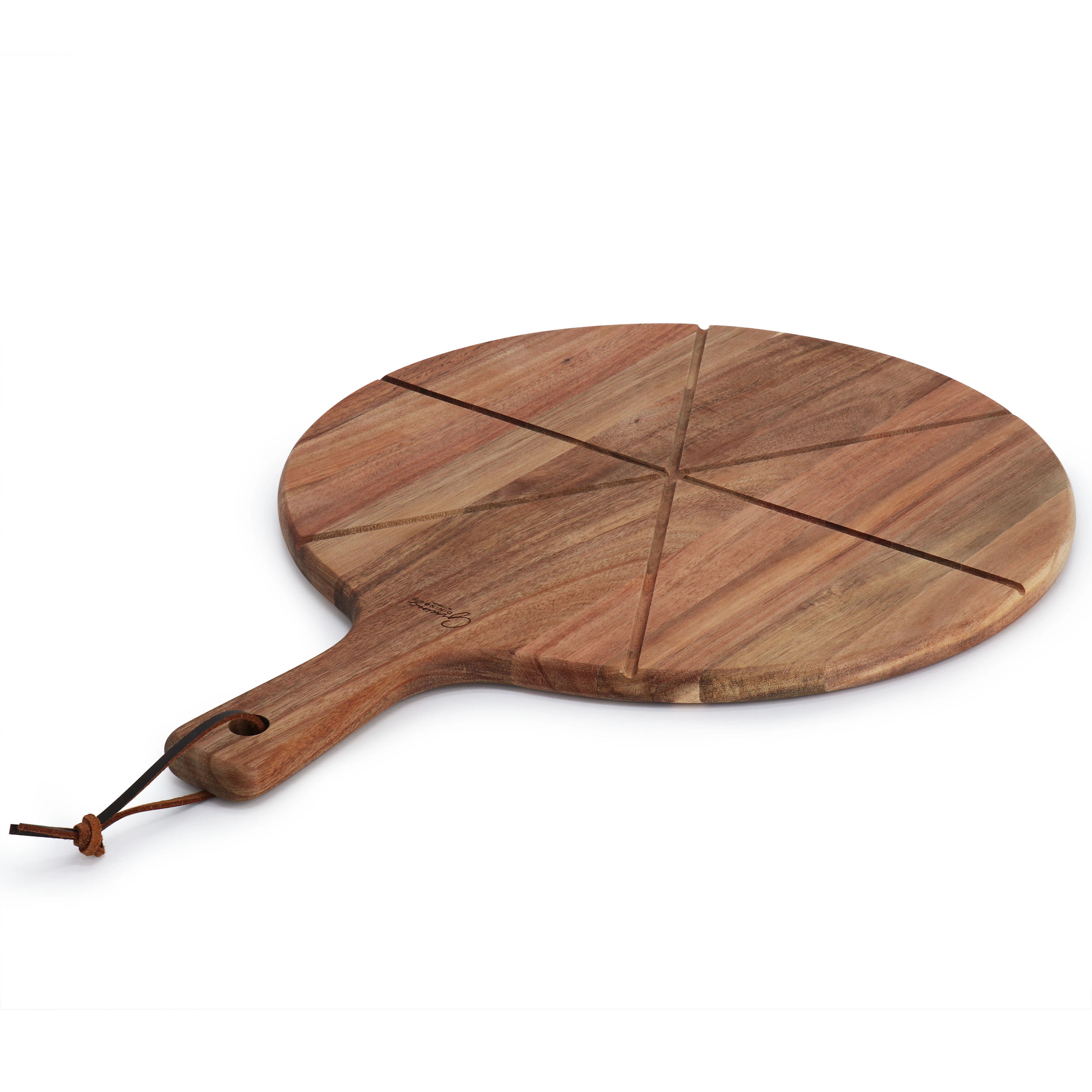 Gibson Elite 2 Piece Acacia Wood Serving Board and Pizza Cutter Set in Brown