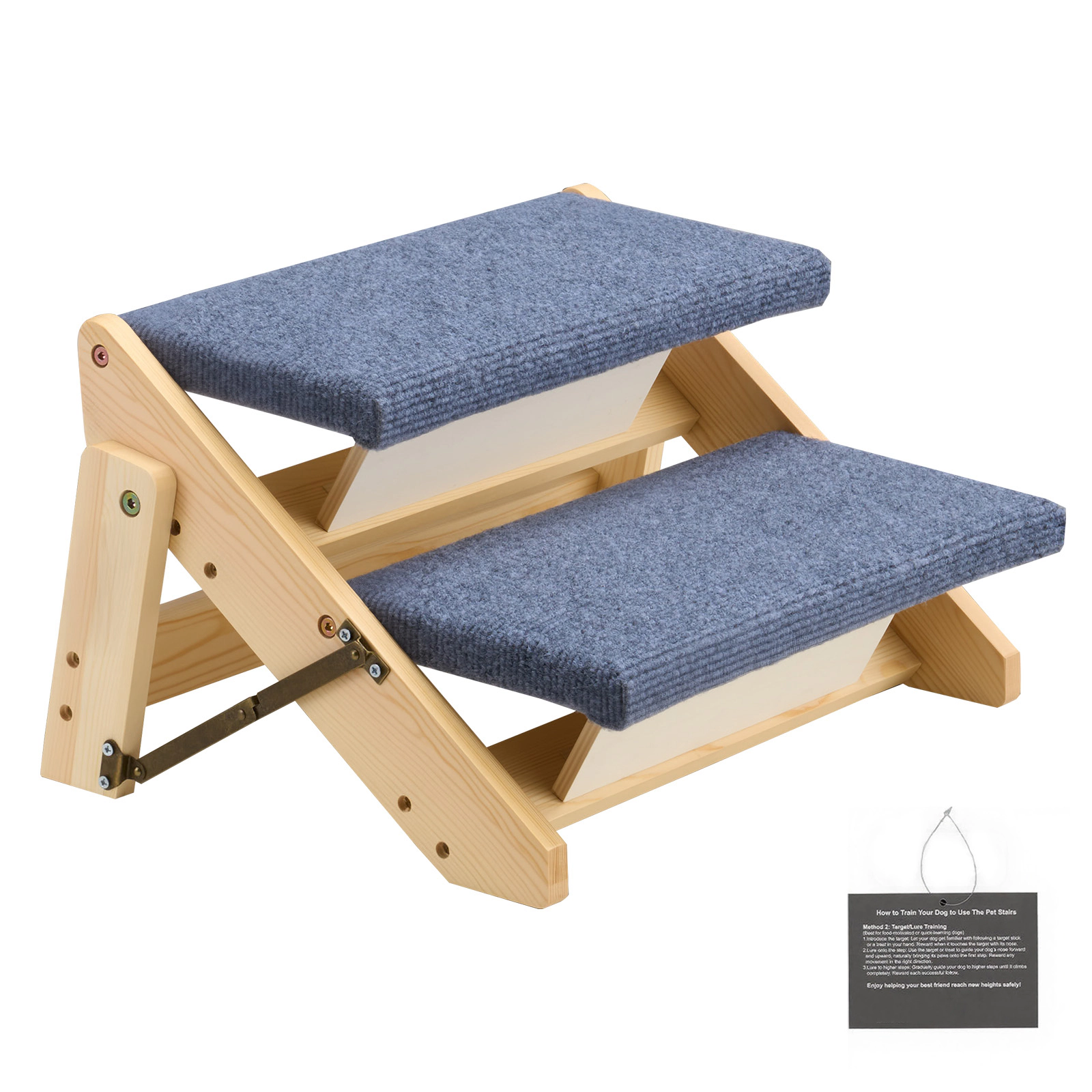 HONGGE Foldable 2-Step Wood Dog Stairs for Beds & Sofas, Compact Design, Supports Pets up to 110 lbs