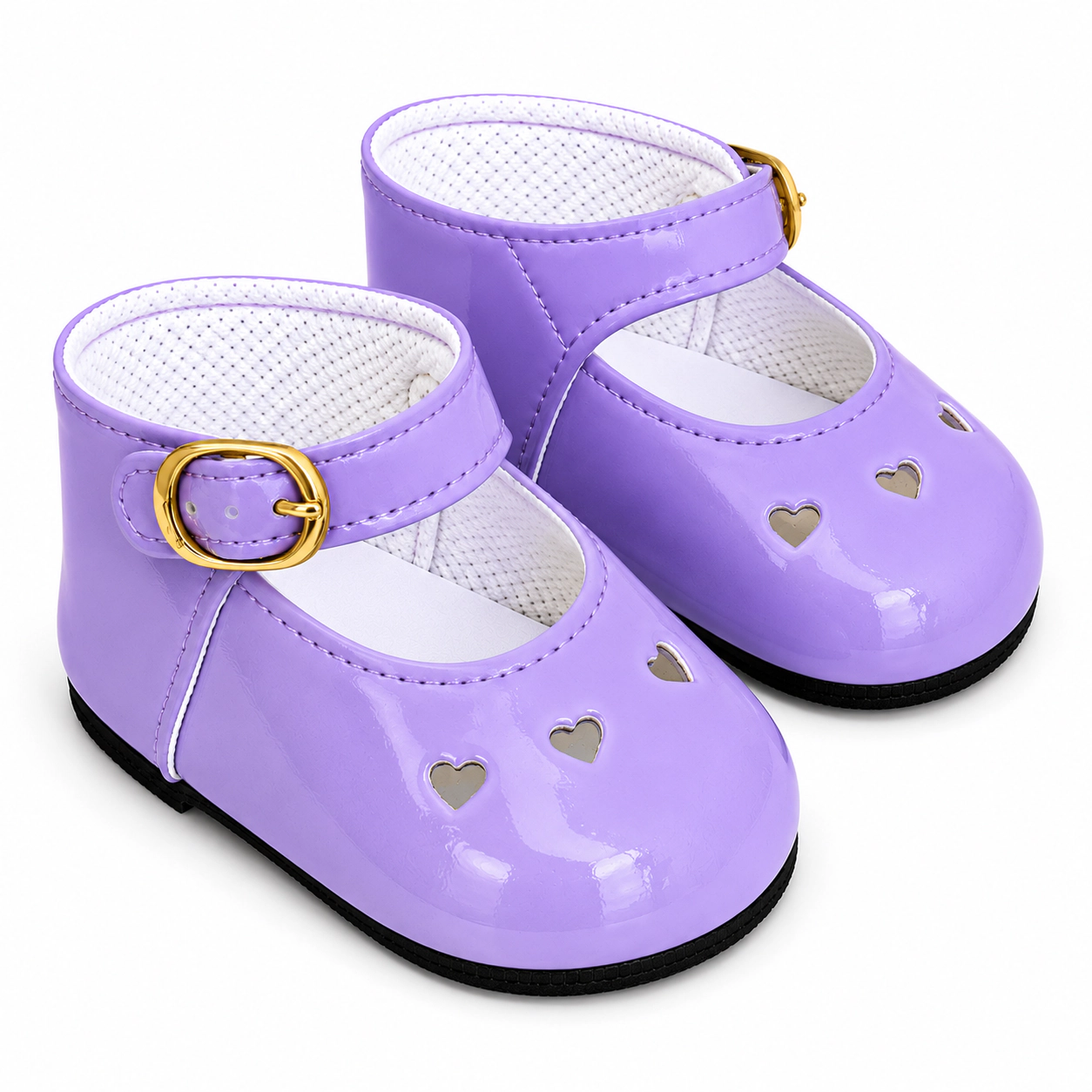MBD Girl Doll Shoes Lavender Heart Mary Jane Shoes for 18 Inch Dolls – Classic Patent Dress Shoes with Buckle Strap
