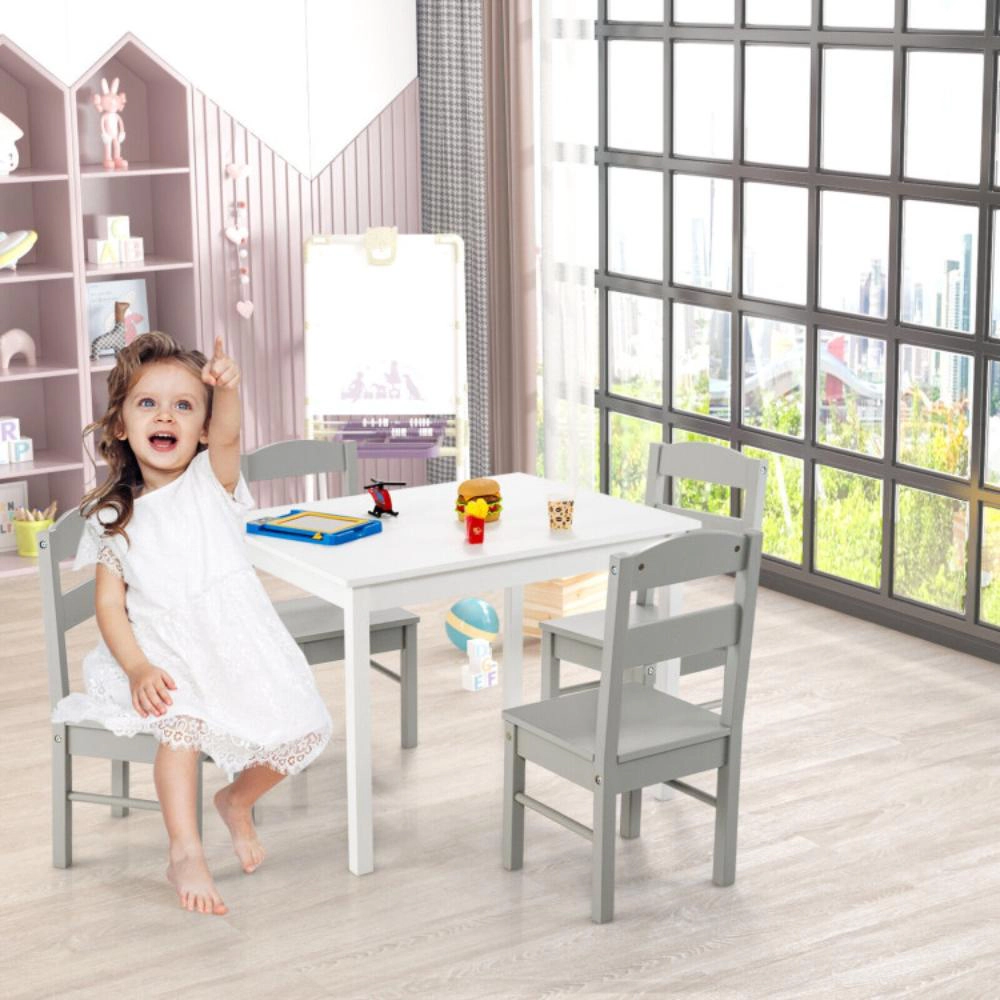 Hivvago Kids 5 Pieces Table And Chair Set Wooden Children Activity Playroom Furniture Gift