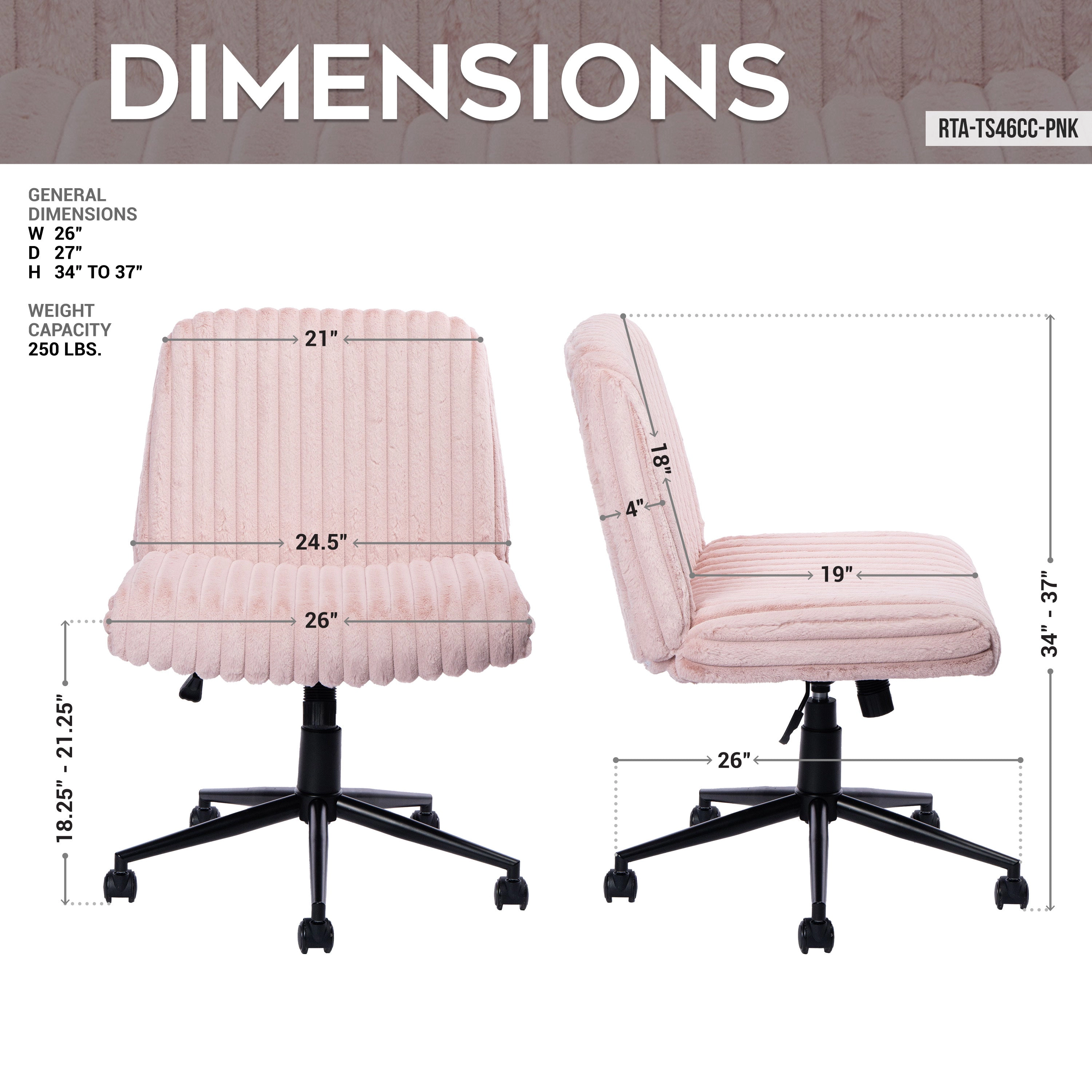 Platinum-Level Office Chairs Pink Criss-Cross Office Chair, Plush Velvet, Extra-Wide Foam-Padded Seat