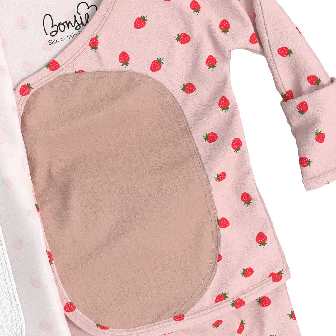 Bonsie Footie - Strawberries, Skin-to-Skin Wrap-Front Baby
