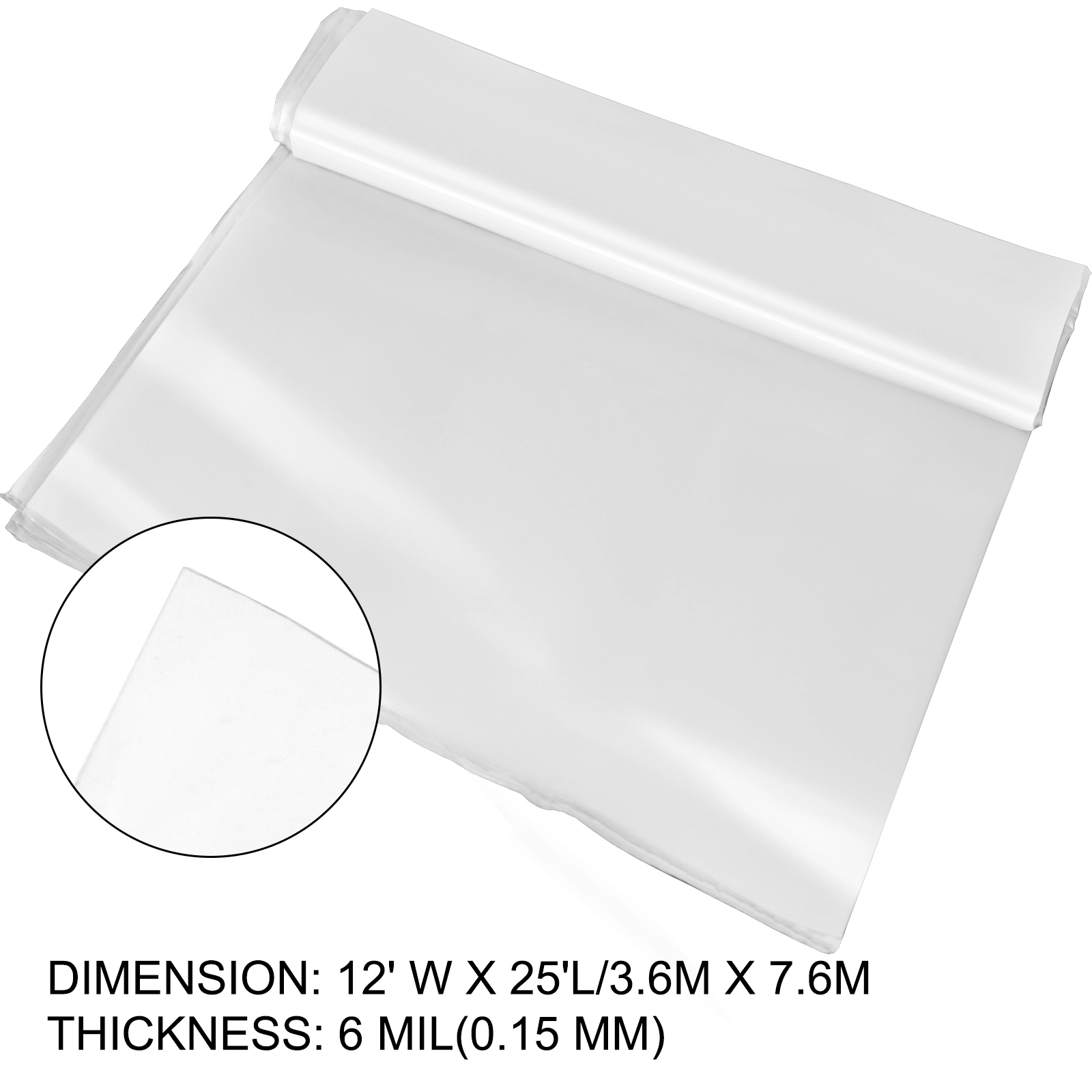 HONGGE Greenhouse Polyethylene Film 12 x 25 ft, 6 Mil UV-Resistant Clear Plastic Cover for Gardens