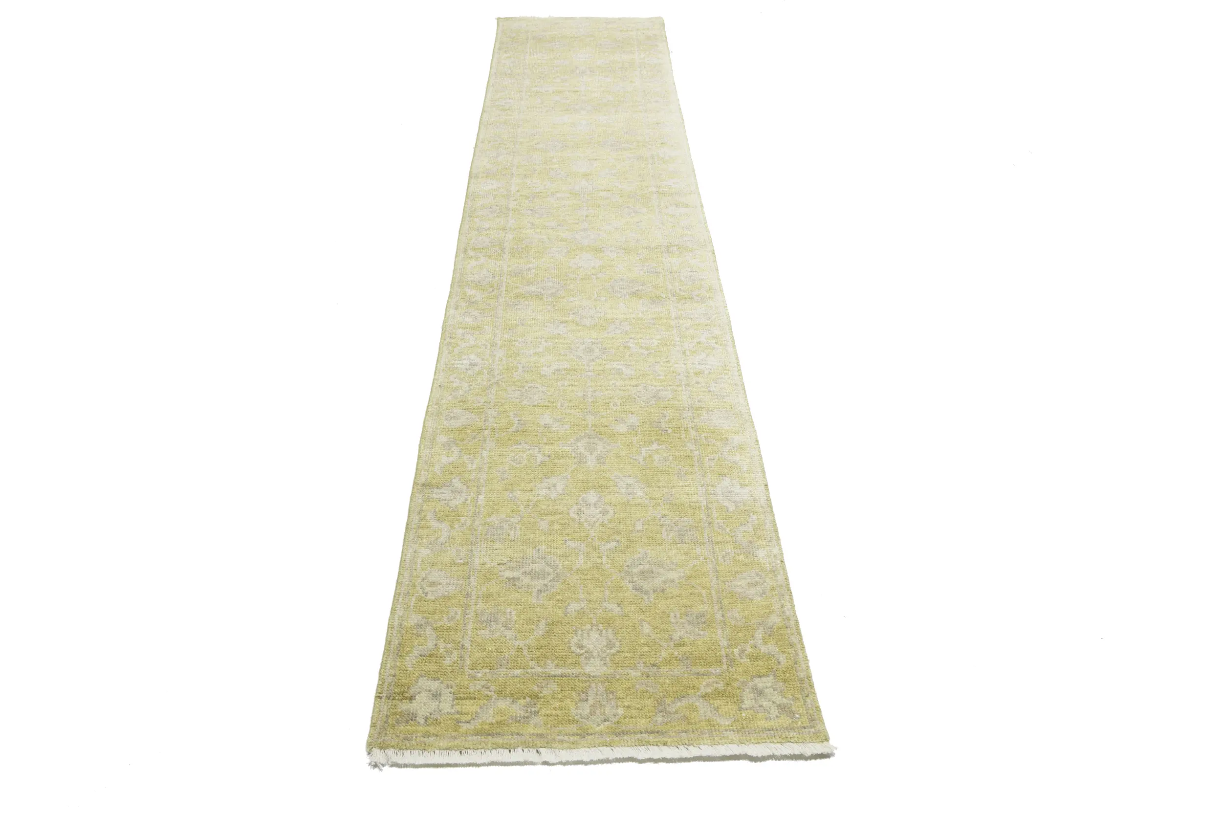 Magic Rugs Muted Golden Yellow Floral 3X12 Transitional Oriental Runner Rug