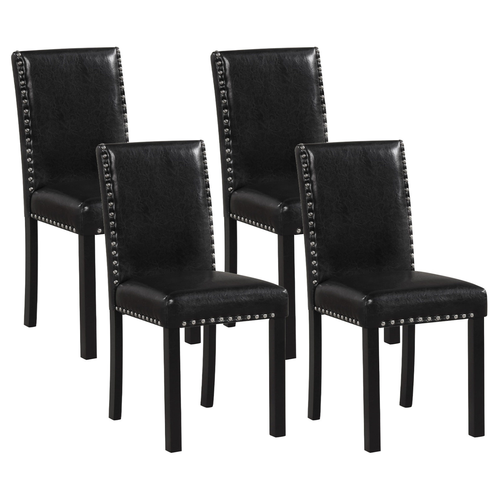 SUGIFT Set of 4 Dining Chairs with Solid Rubber and Bent Wood Legs 400-Lb Capacity Black Faux Leather