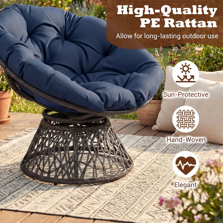 Hivvago Swivel Papasan Chair Round Wicker Lounge Chair With Thick Cushion