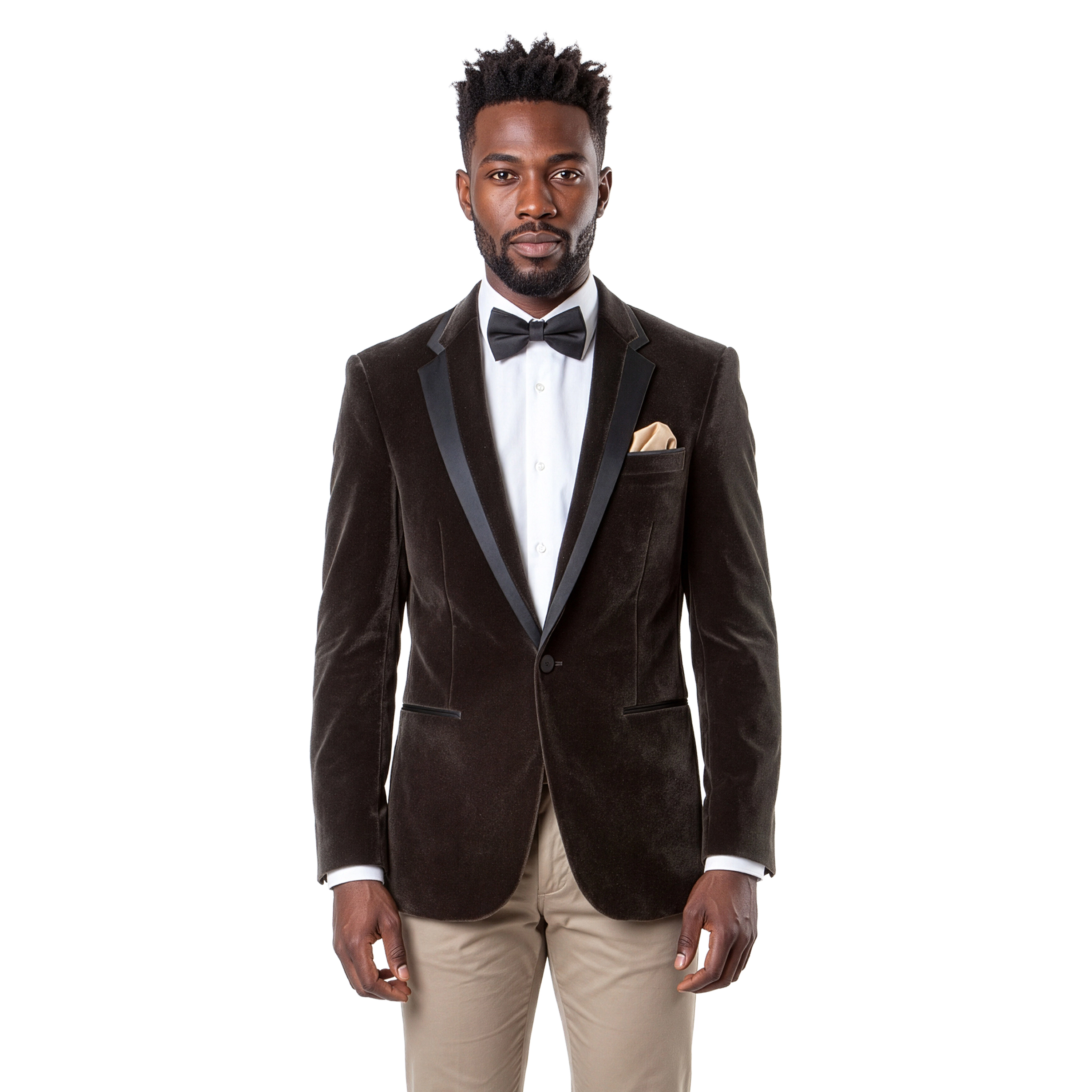 Tazzio Mens Slim Fit Velvet Tuxedo Jacket with Matching Bow Tie