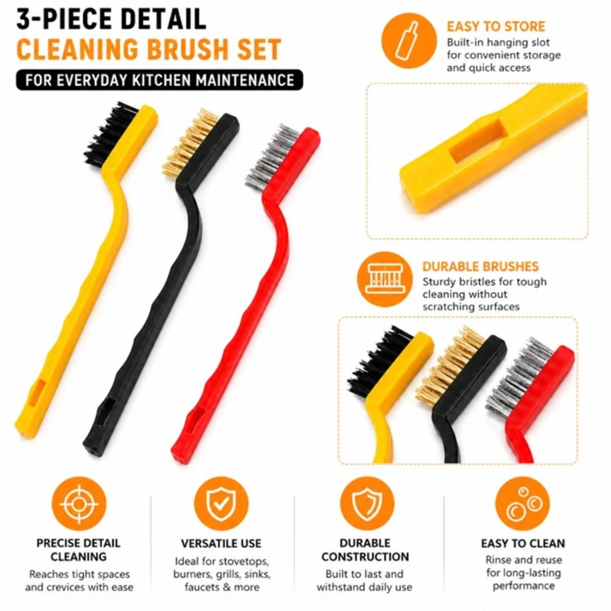 Home Collection Pack of 3 Gas Stove Cleaning Wire Brush Kitchen Scrubbers