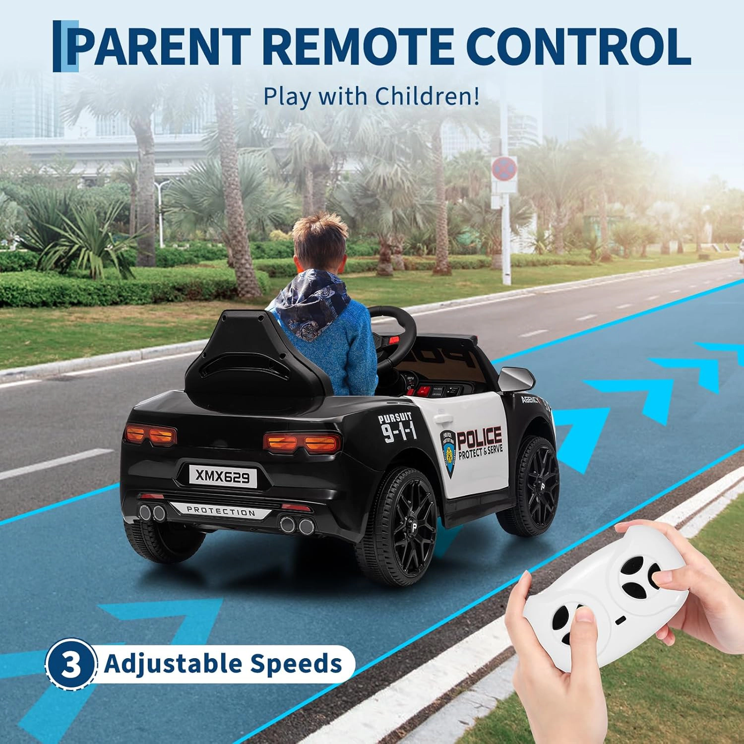 Kids Police Ride On Car, Battery Powered Electric Cop Car Toy w Remote, Emergency Tones,Flashing Lights,Music&Suspension