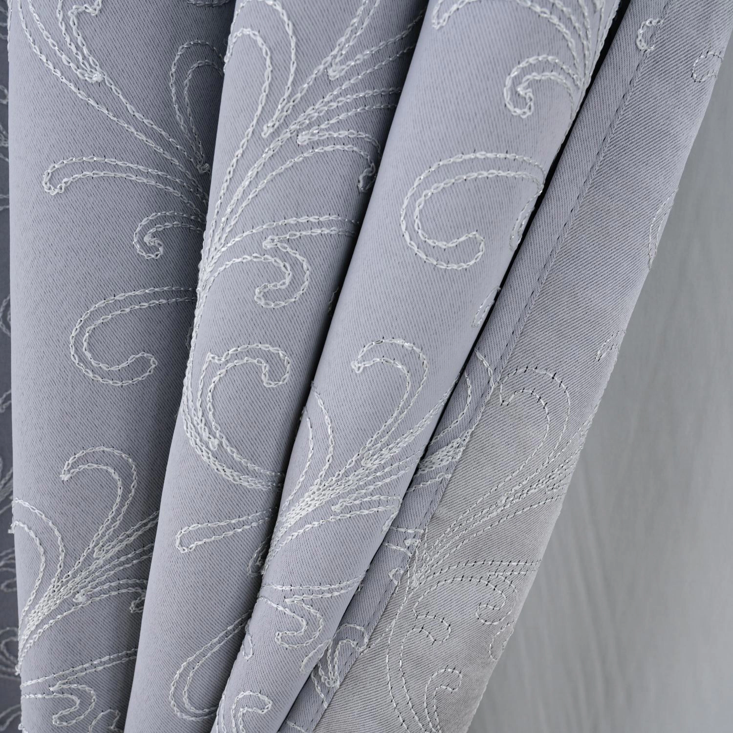 RT Designer Collection Kimber Embroidered Blackout Luxurious Decorative Grommet Curtain Panel 54" x 90" Silver
