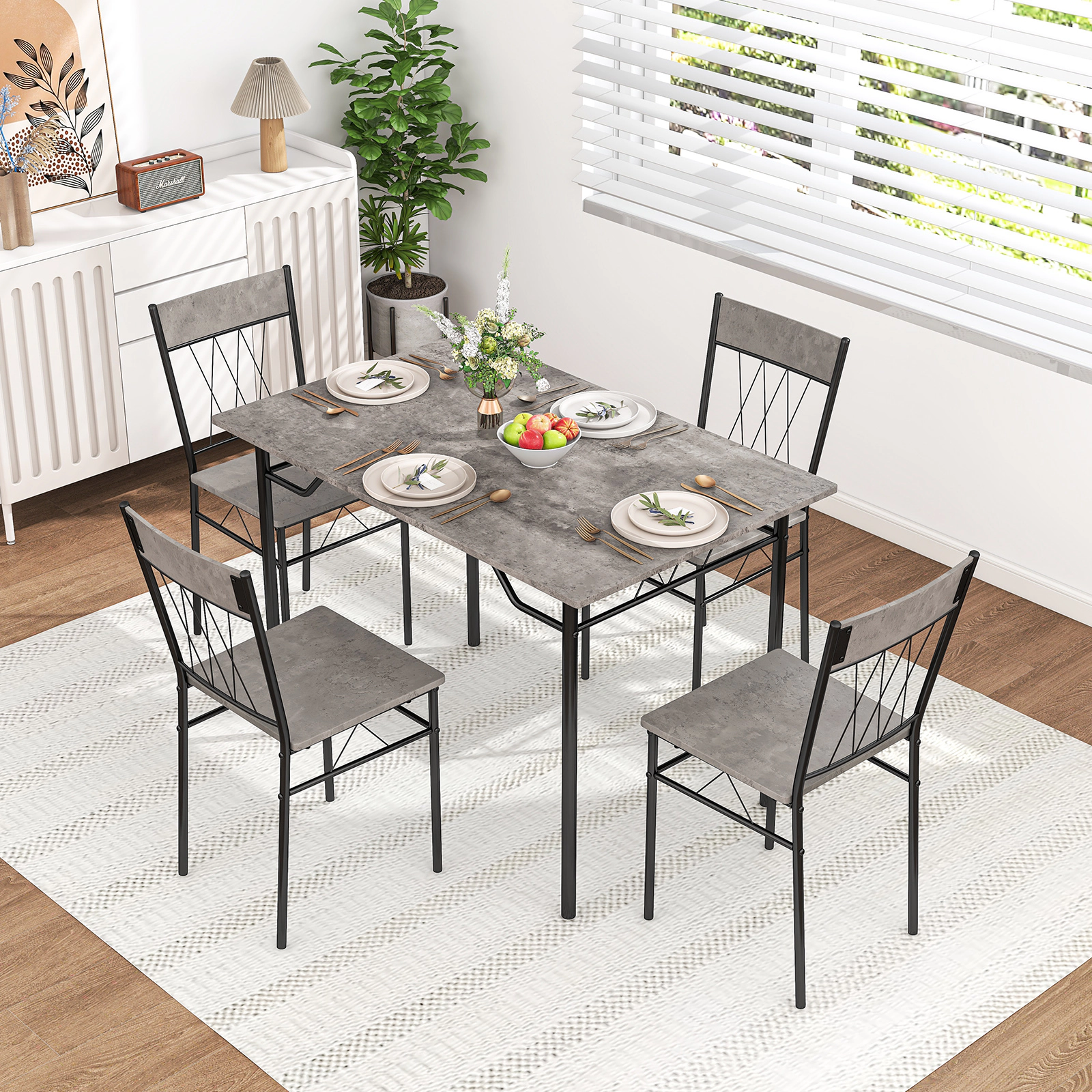 LJG 5-Piece Dining Table Set for 4 with Kitchen Table and 4 Dining Chairs