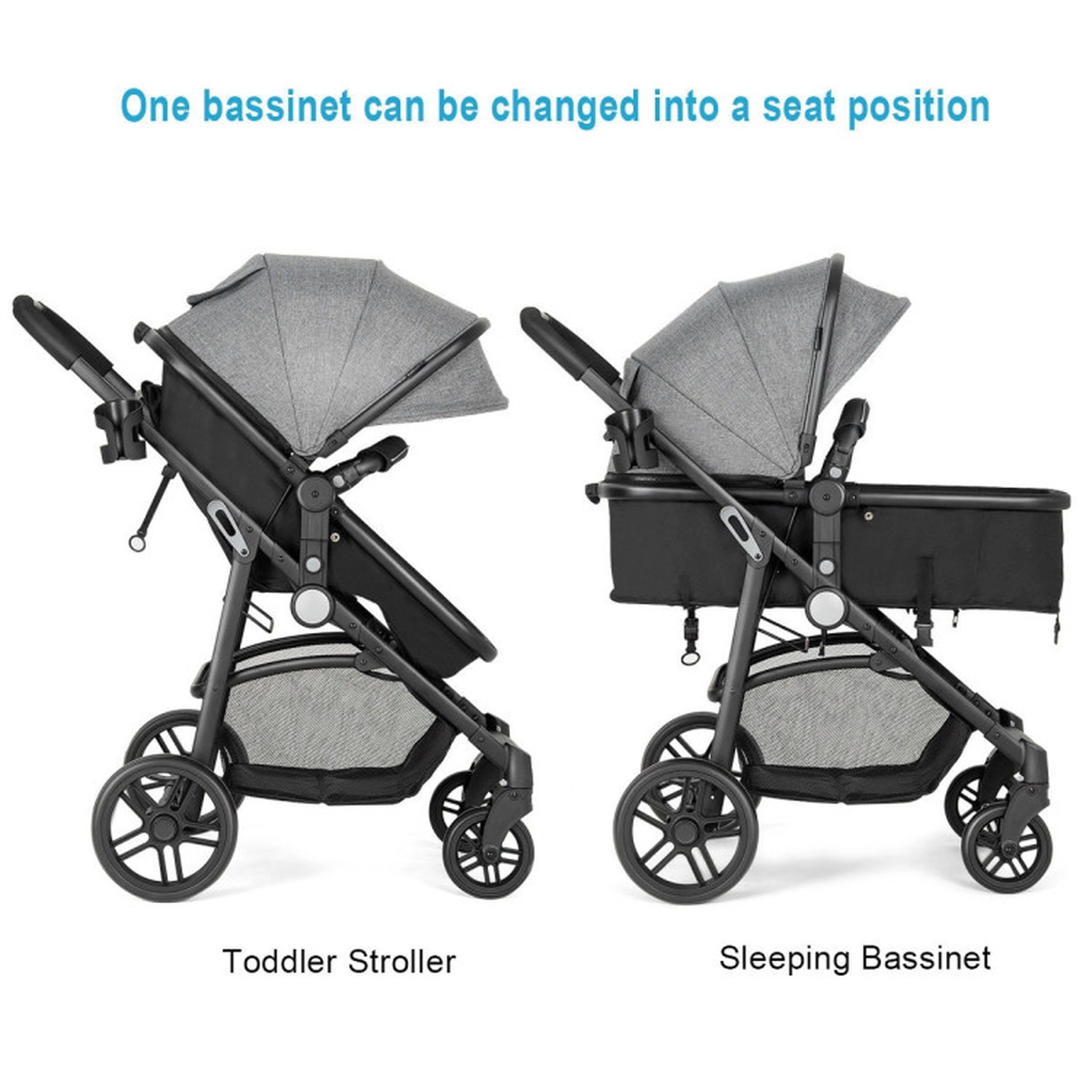 SUGIFT Gray 2-in-1 33-lb Capacity Foldable Baby Stroller Pushchair with Reversible Seat and Sleeping Cushion