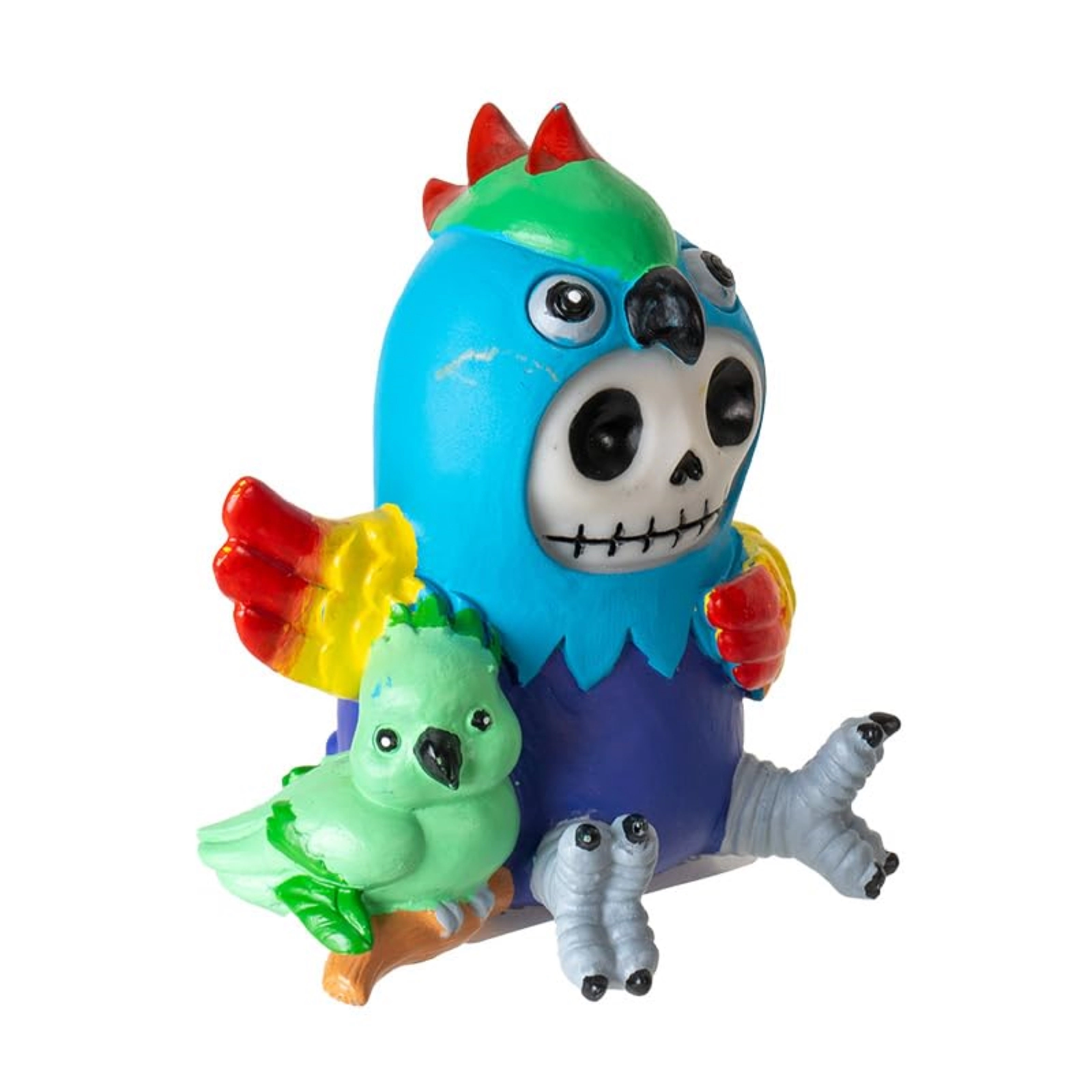 Pacific Giftware Polly Furrybones Figurine Skeleton in Colorful Parrot Costume with Cute Parrot Friend 3.19 Tall