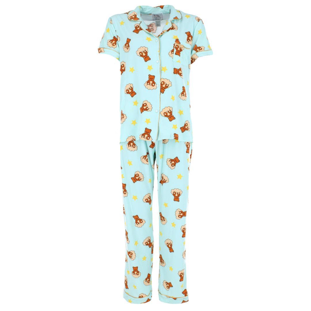 Mentally Exhausted Women's Notch Collar Dreamy Bear Pajama Set