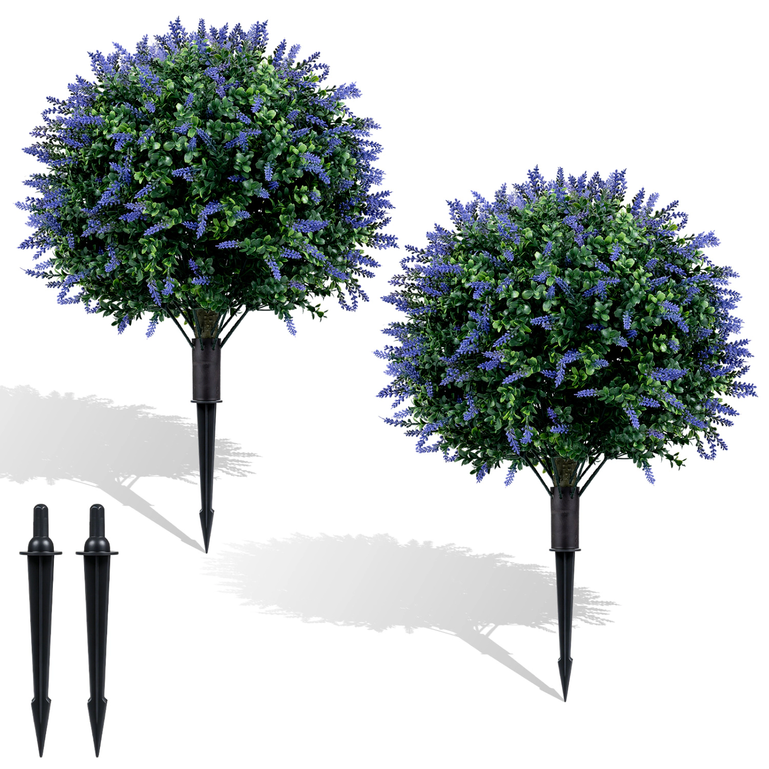 Slickblue Faux Floral Topiary Ball Trees Set of 2 with Ground Spikes Green Decor