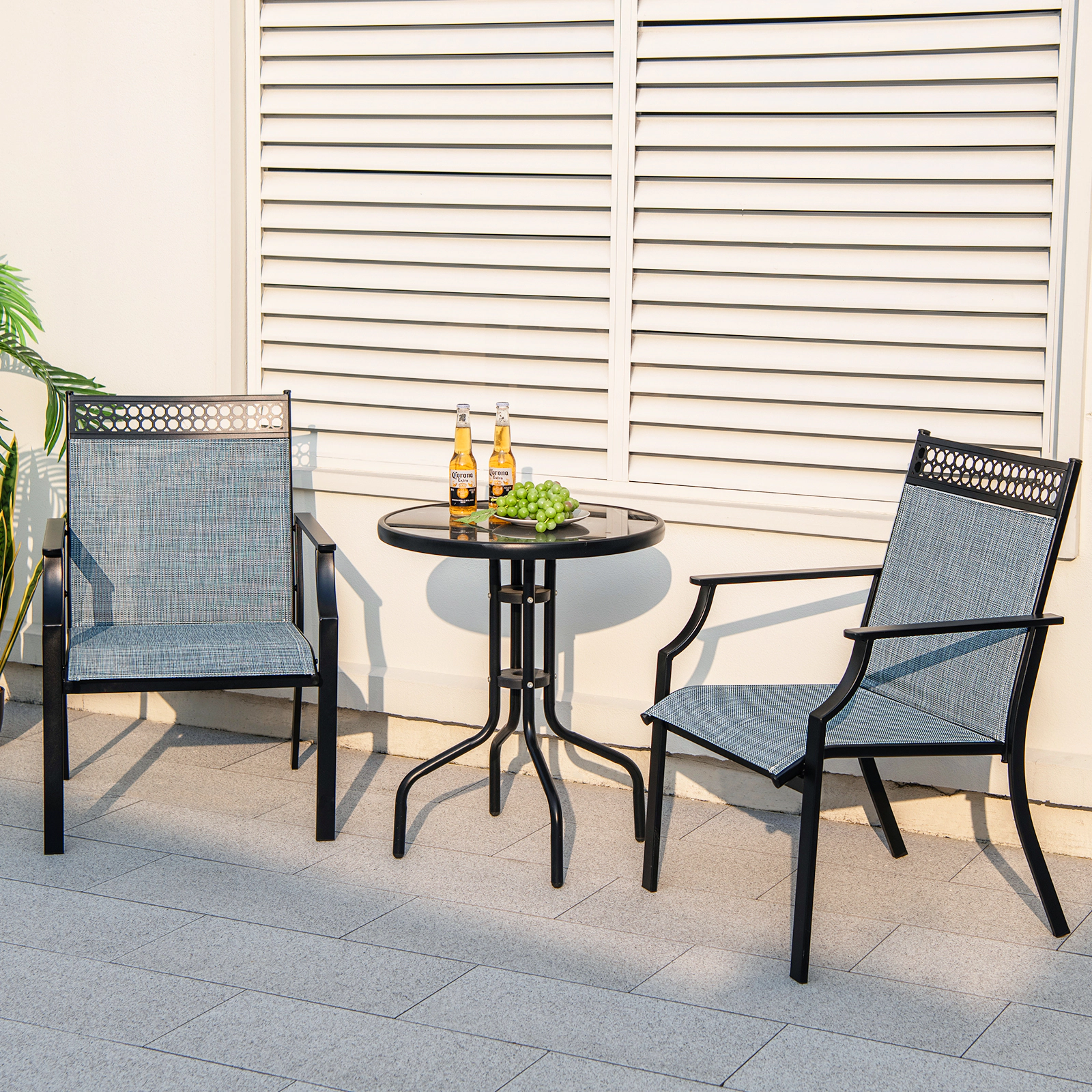 SUGIFT All Weather Breathable Fabric Patio Dining Chairs Set of 2 26 x 24 x 35.5 in 330 lbs Capacity Blue