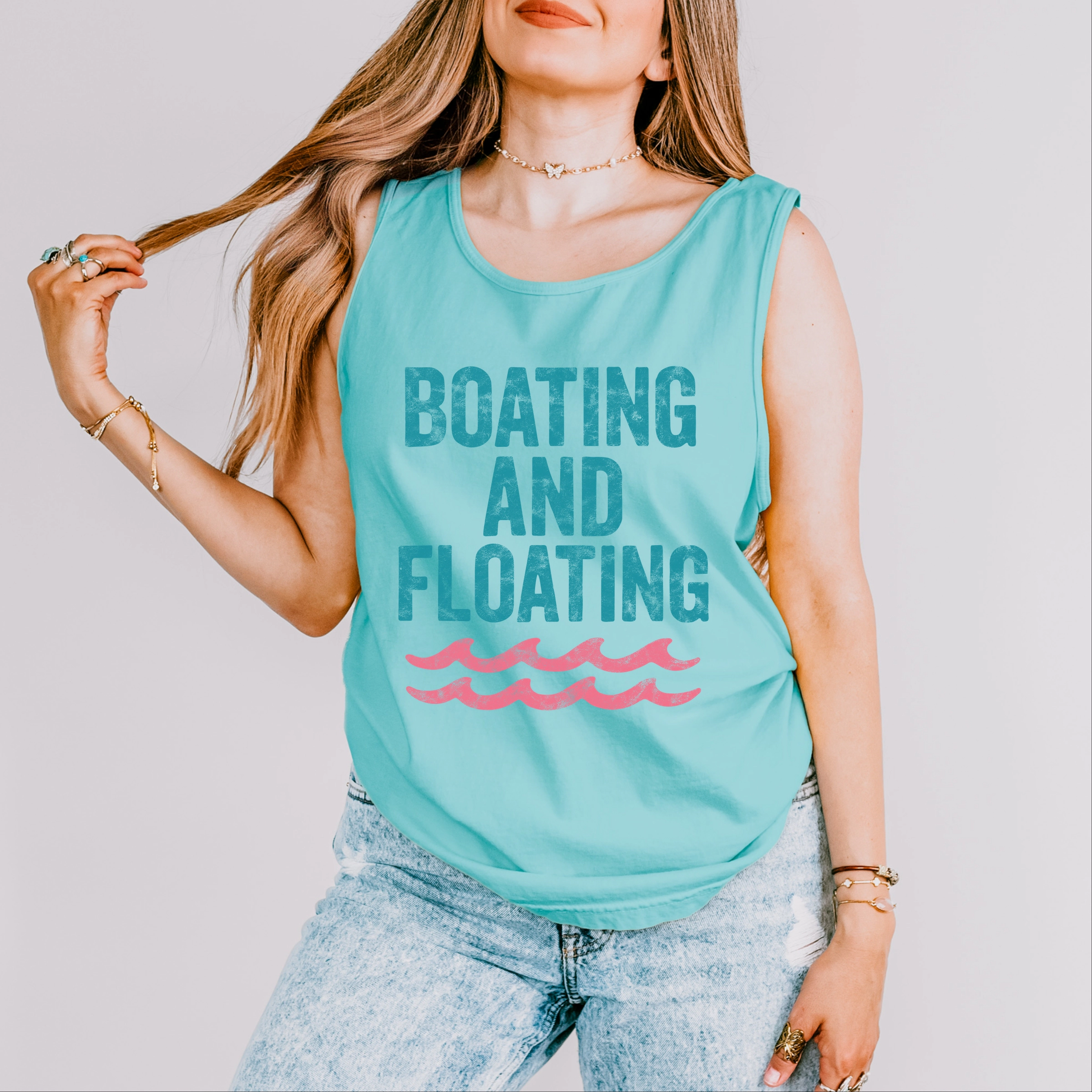 Simply Sage Market - Boating And Floating Distressed Women's Garment Dyed Graphic Tank Top