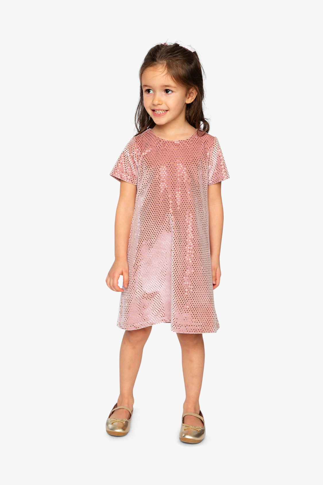 Deux par Deux Girls Short Sleeve A-Line Velour Blend Dress
