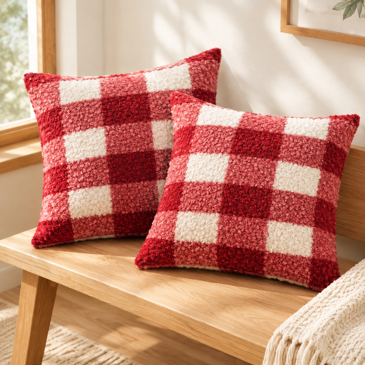 WZK Set of 2 Plaid Boucle Throw Pillow Covers