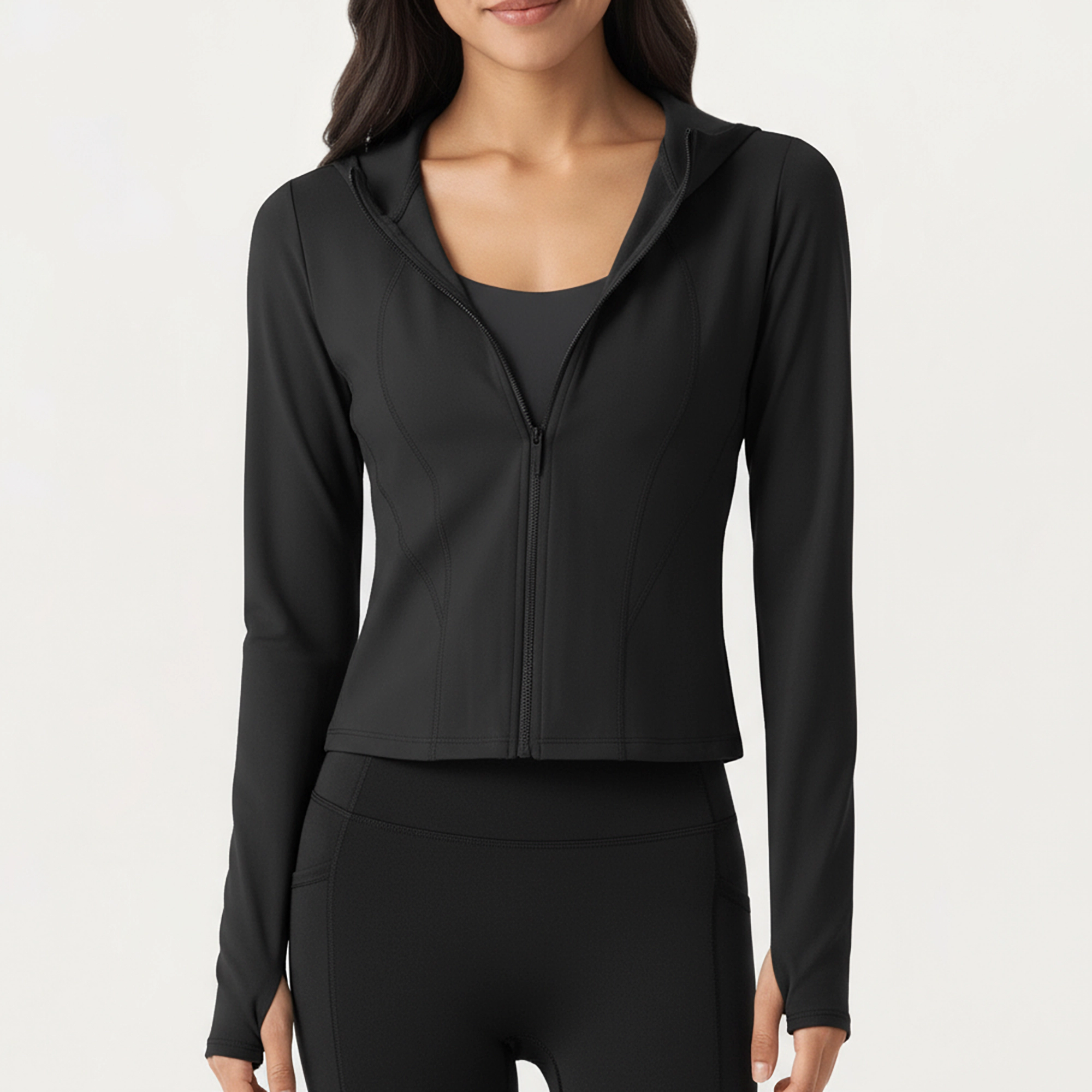 Anna-Kaci Women's Long Sleeve Zip-Up Hoodie Jacket with Contoured Fit and Thumbhole Cuffs