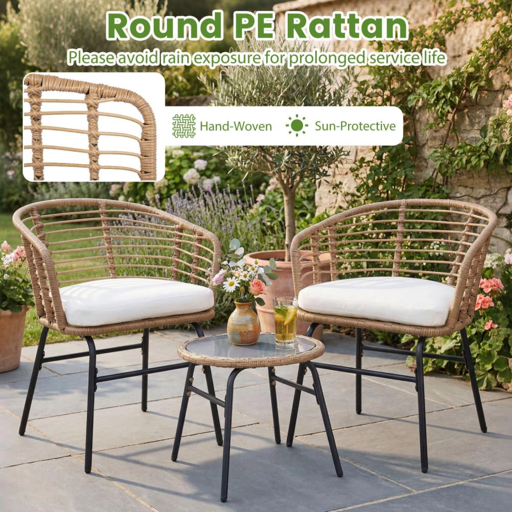 Hivvago 3 Pieces Outdoor Patio Furniture Set With Soft Cushions