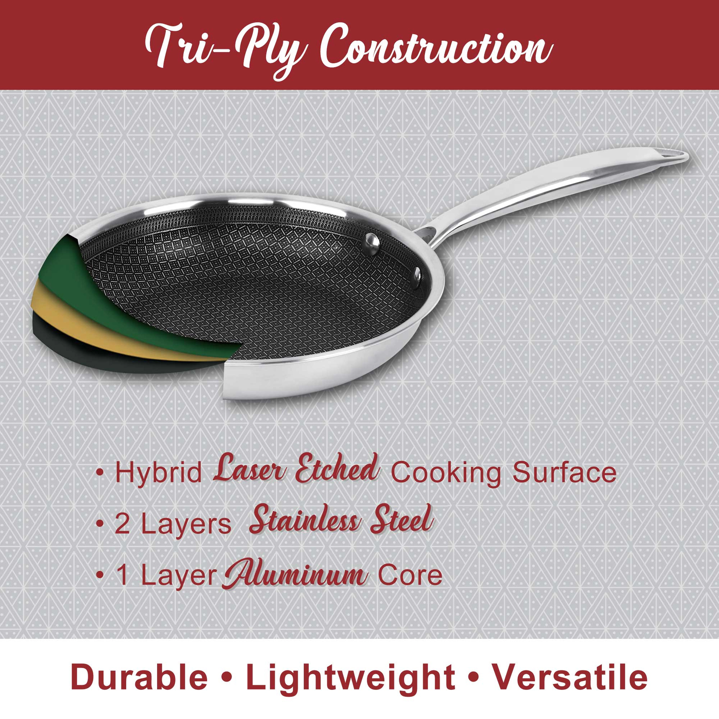 Brentwood 6 Quart 3-Ply Hybrid Non-Stick Stainless Steel Dutch Oven with Tempered Glass Lid