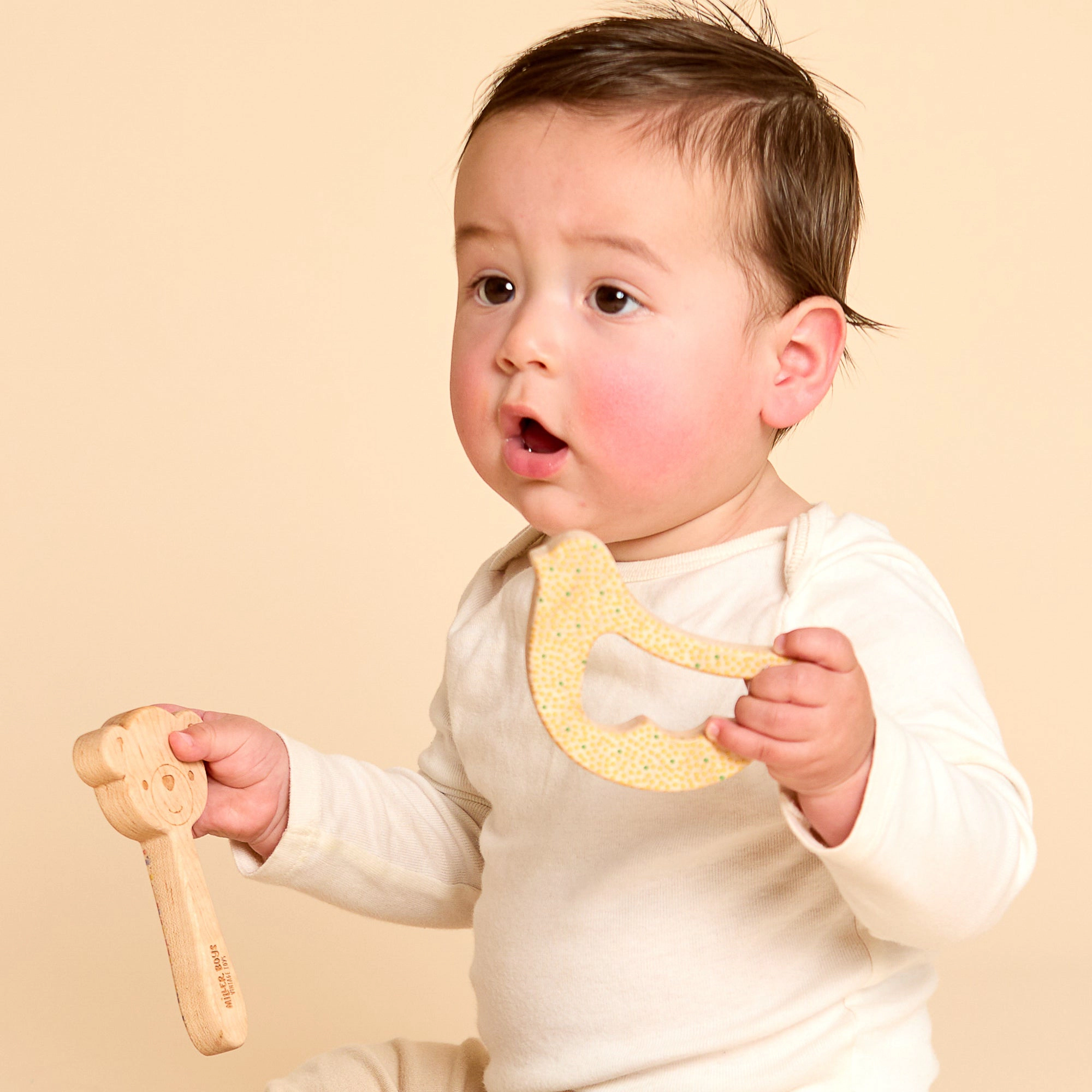 Solid Maple Wood Bird Rattle & Teether - Dots, Natural Wooden Baby Toy Made in USA