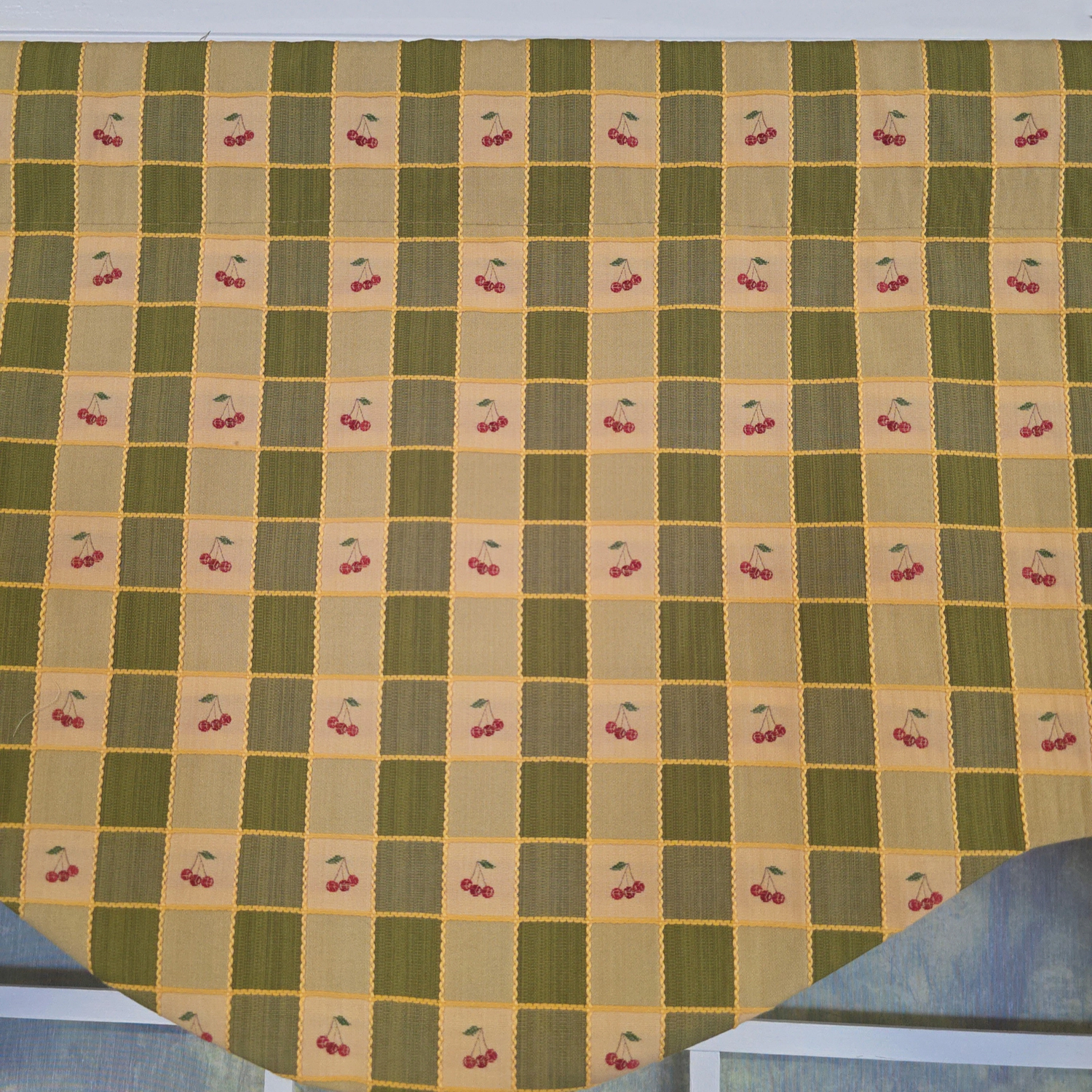 RLF Home 100% Cotton Cherry Plaid Cornice  Fully lined Windows Rod Pocket Valance 50" x 17"  Green