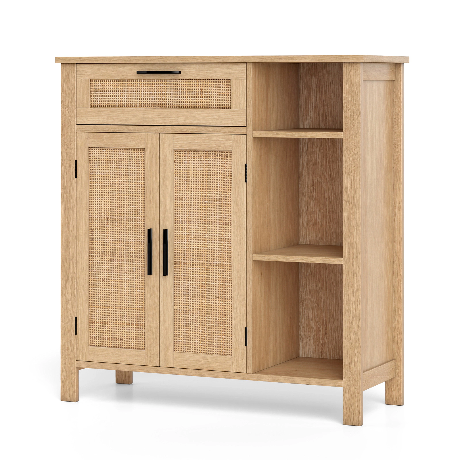 LJG Boho Buffet Sideboard Storage Cabinet with Drawer and Rattan Woven Doors