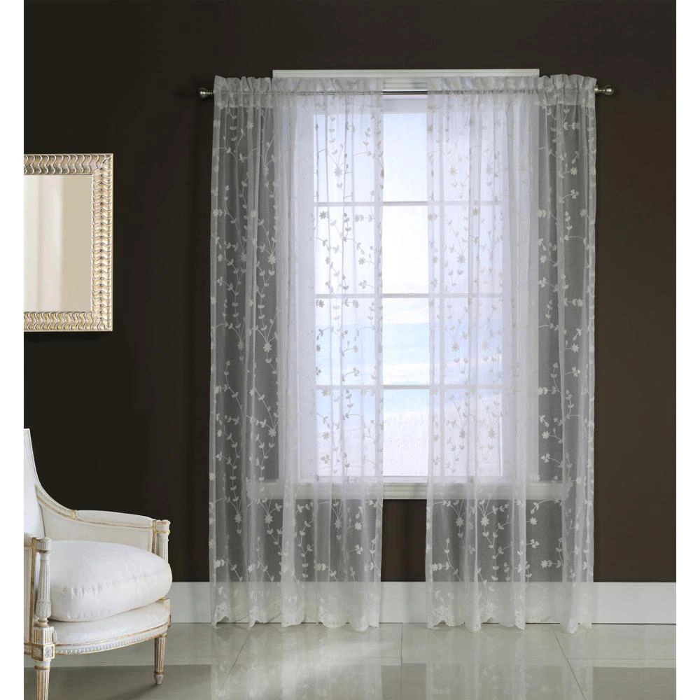 Commonwealth Habitat Grandeur Deep Scalloped Embroidery Pole Top Window Panel - White