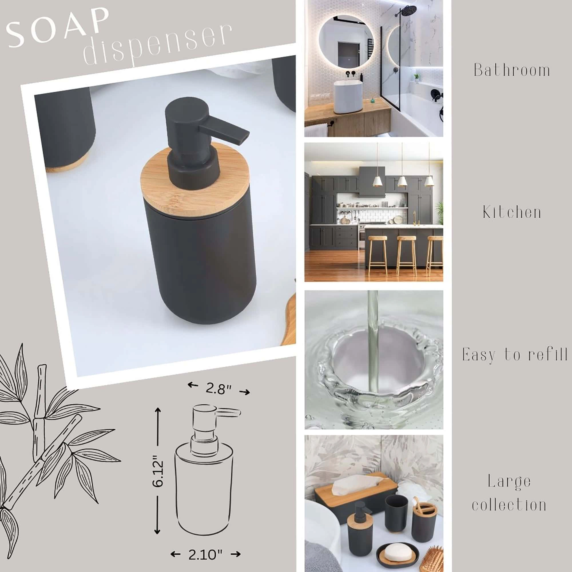 Evideco Padang Oval Soap Dispenser with Bamboo Pump - 10 oz