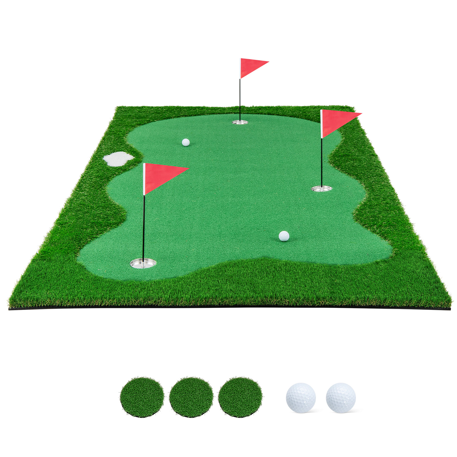 SUGIFT Realistic Artificial Grass Turf and 3 Holes Golf Putting Green Mat