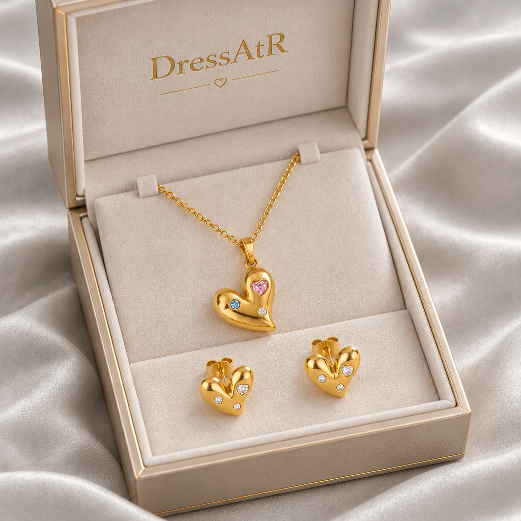 DressAtR Women's Heart 18K Gold Plated Jewelry Set