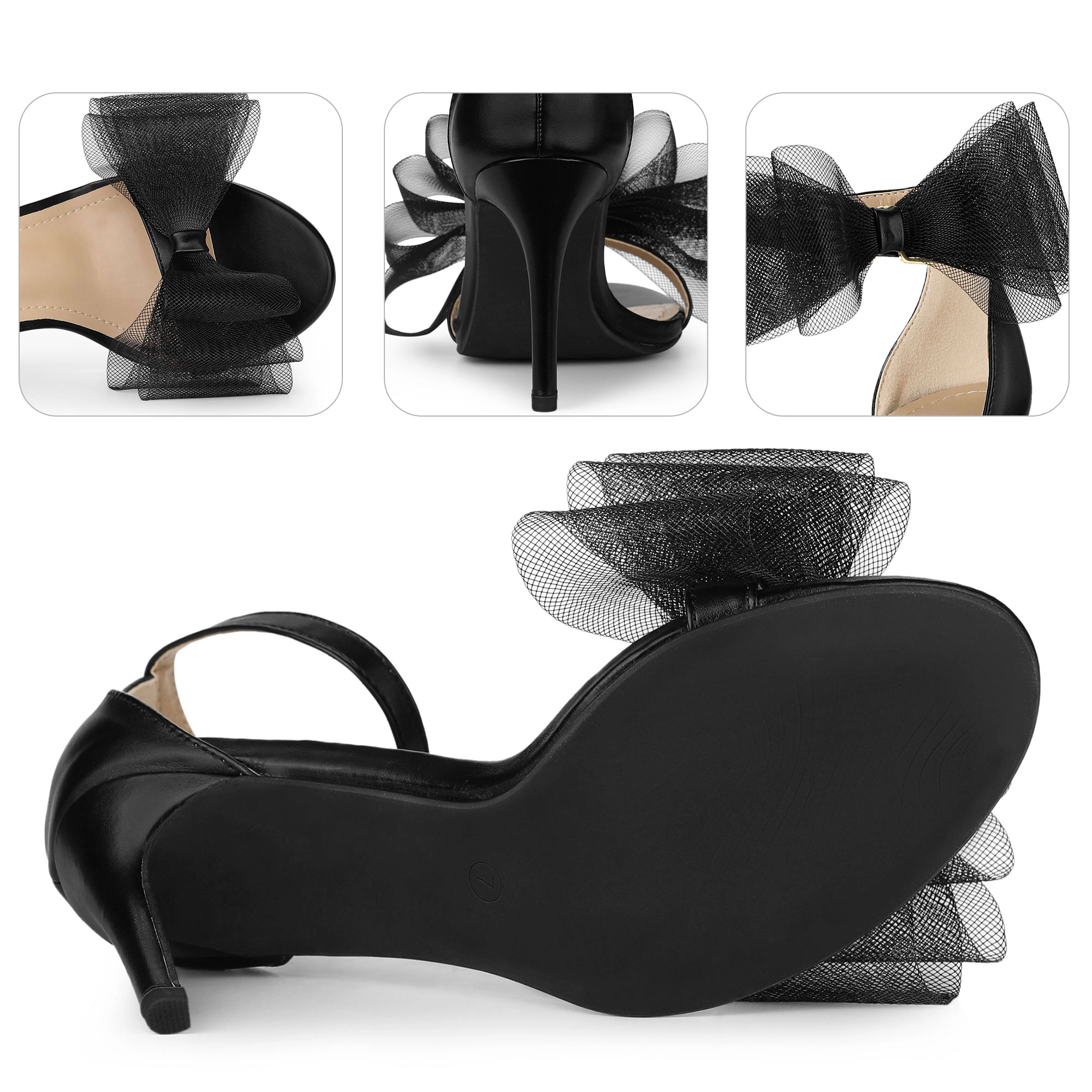 BLISSFUL STEP Women's Open Toe Stiletto High Heels Ankle Strap Bow Tie Sandals