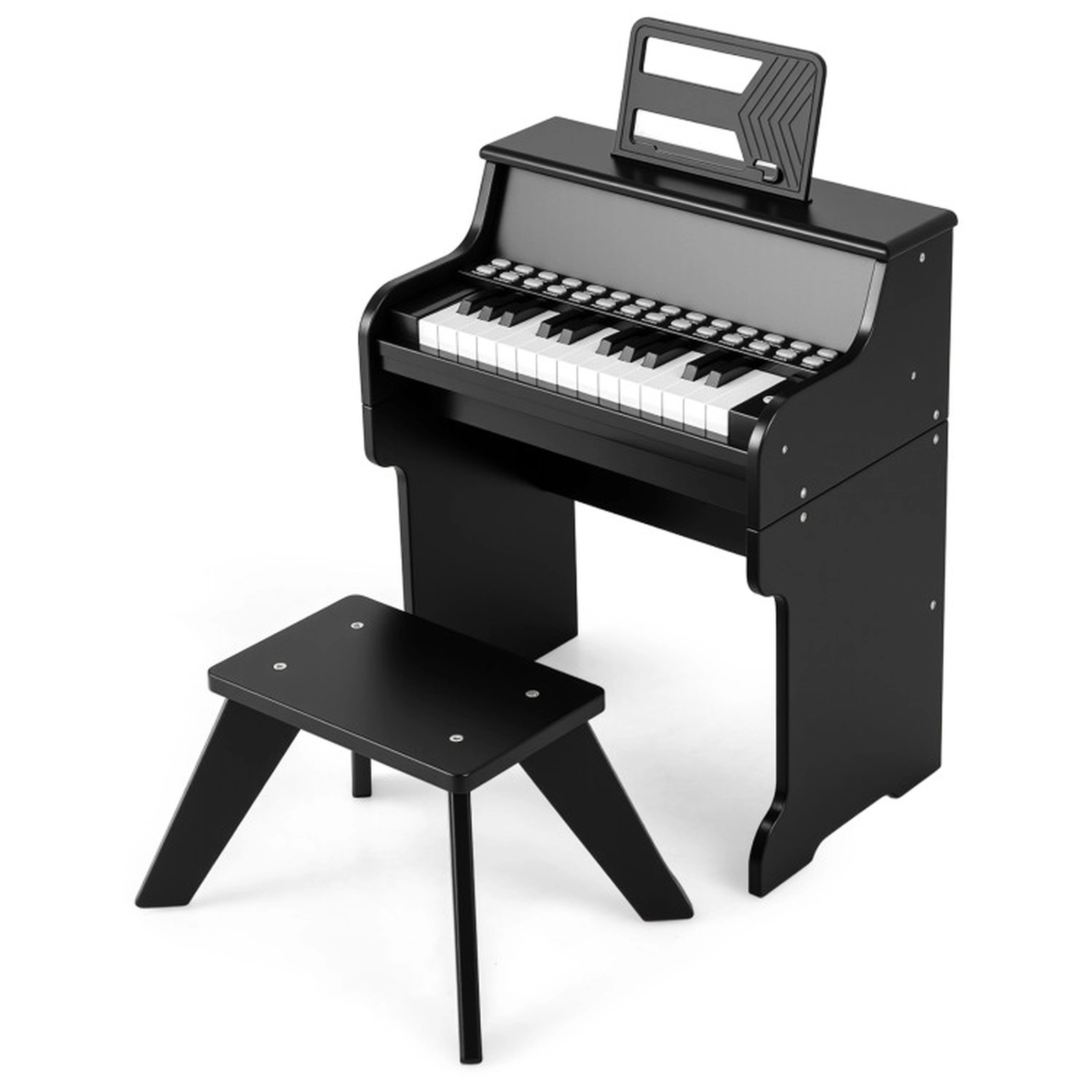 SUGIFT 25-Key Kids Digital Piano Keyboard with Stool Mini Wooden Piano 15-in Wide Ages 3+ Speed and Volume Black