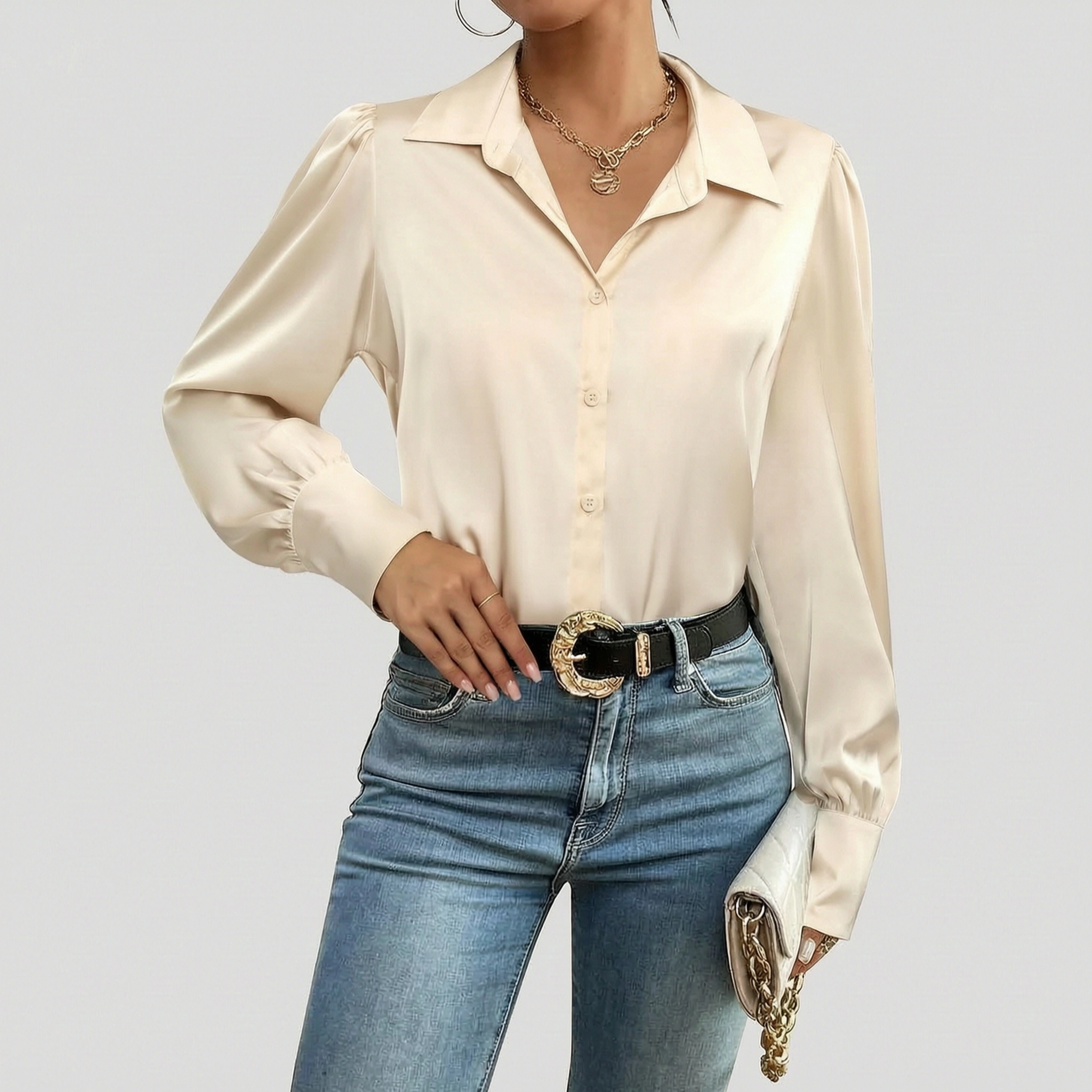Zeagoo Silk Button Down Blouse for Women Lantern Sleeve Shirt Dressy Casual Work Tunic Top