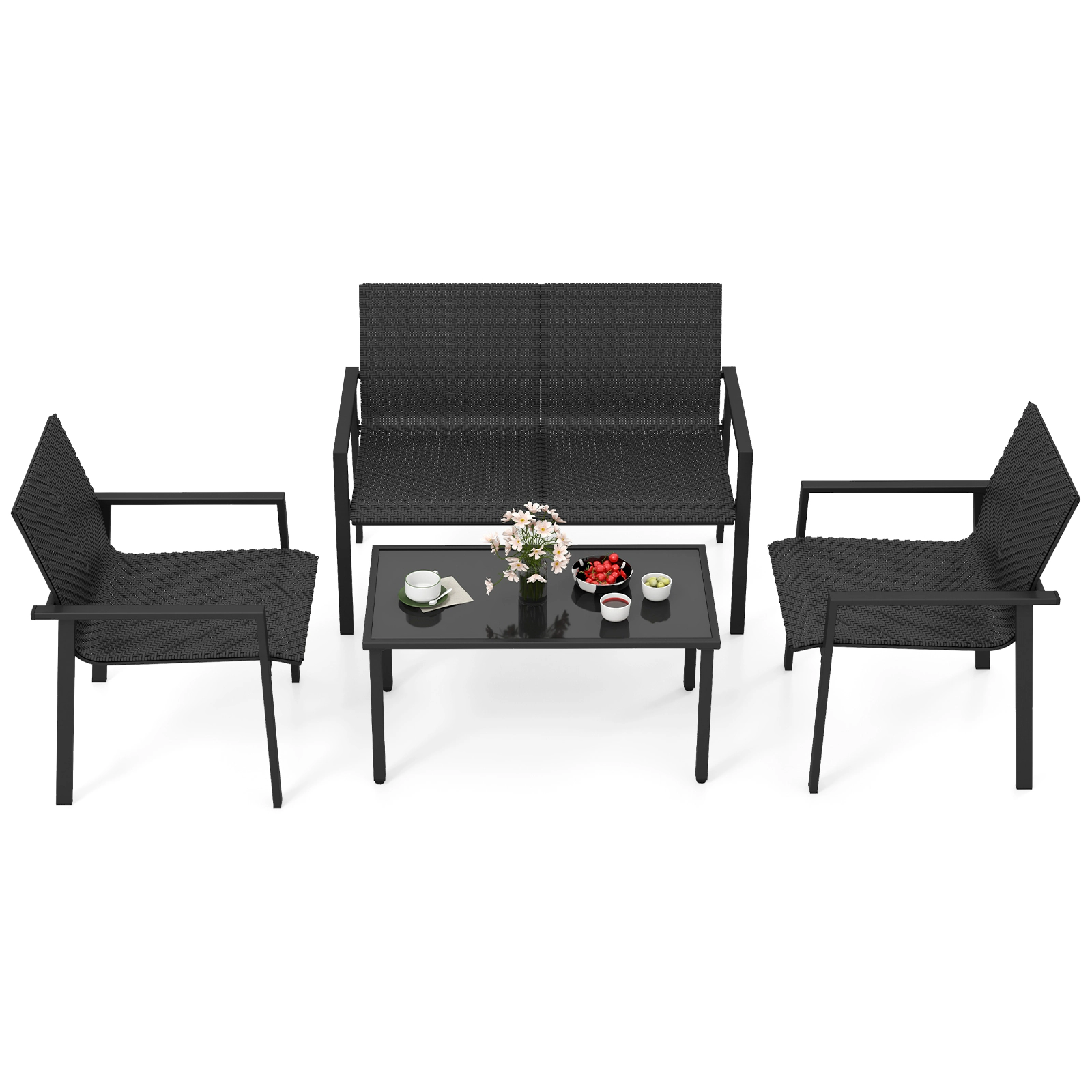 LJG 4 Pieces Patio Furniture Set with Heavy Duty Galvanized Metal Frame