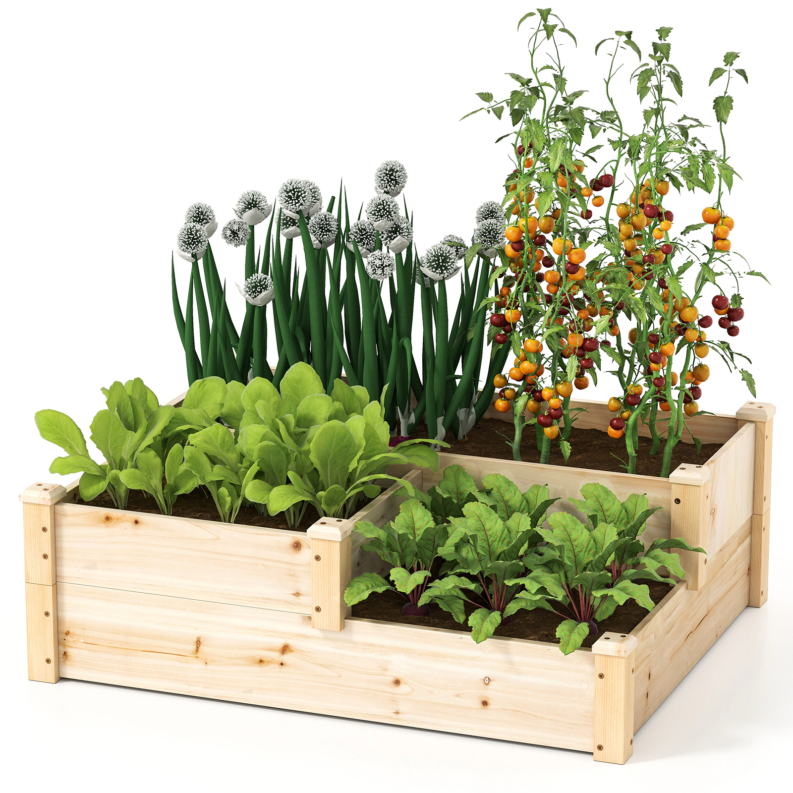 SlickBlue Wooden 3-Tier Raised Planter for Vegetables and Herbs