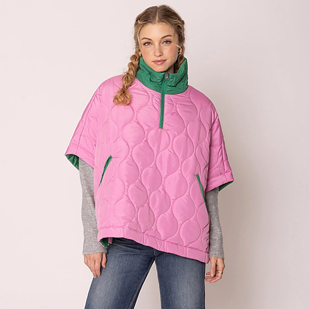 TRUEDAMES Women Quilted Short Sleeves Puffer Pullover Poncho