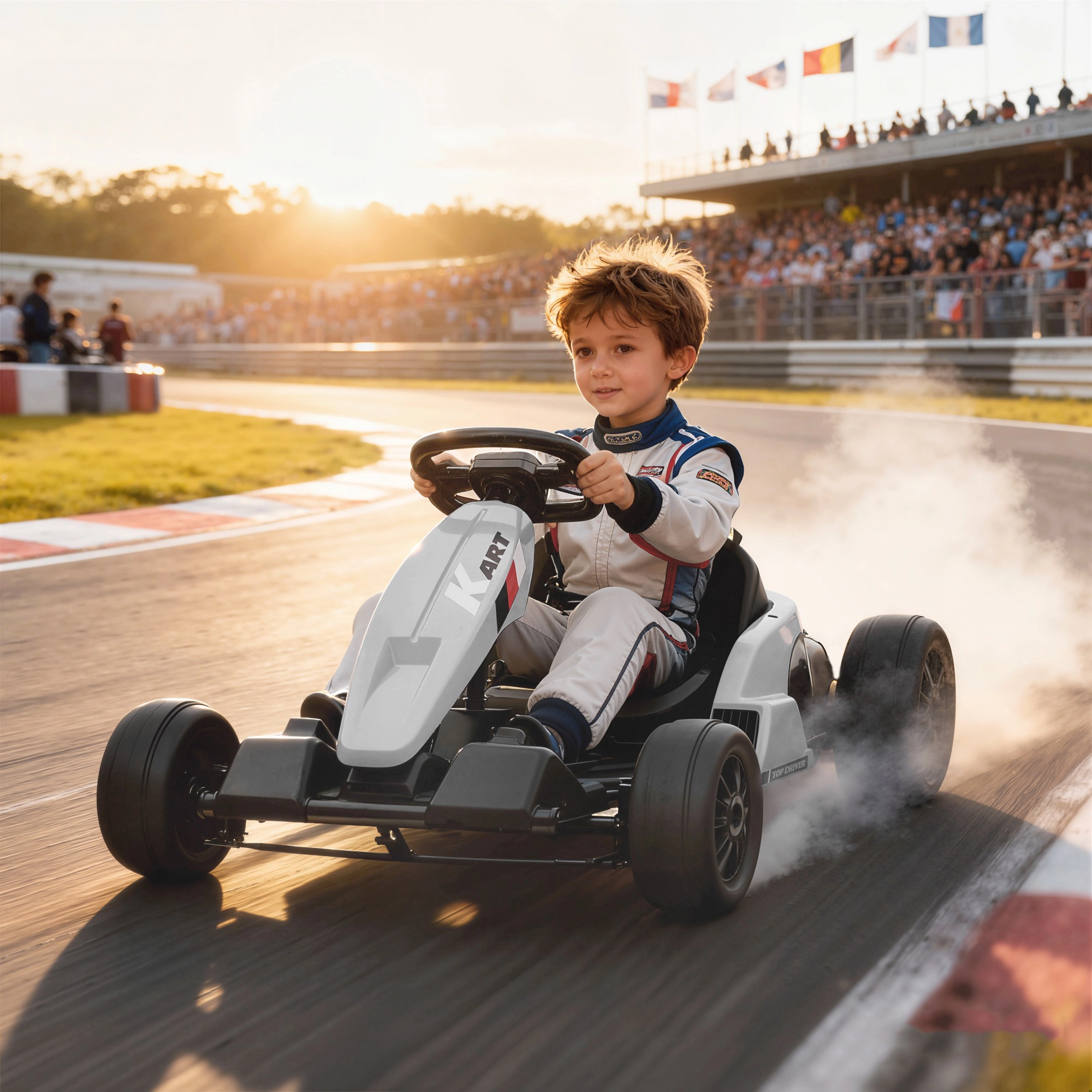 HONGGE Qaba 24V Electric Go Kart with Dual 150W Motors, Adjustable Seat & 11.2MPH High Speed, Slow Start