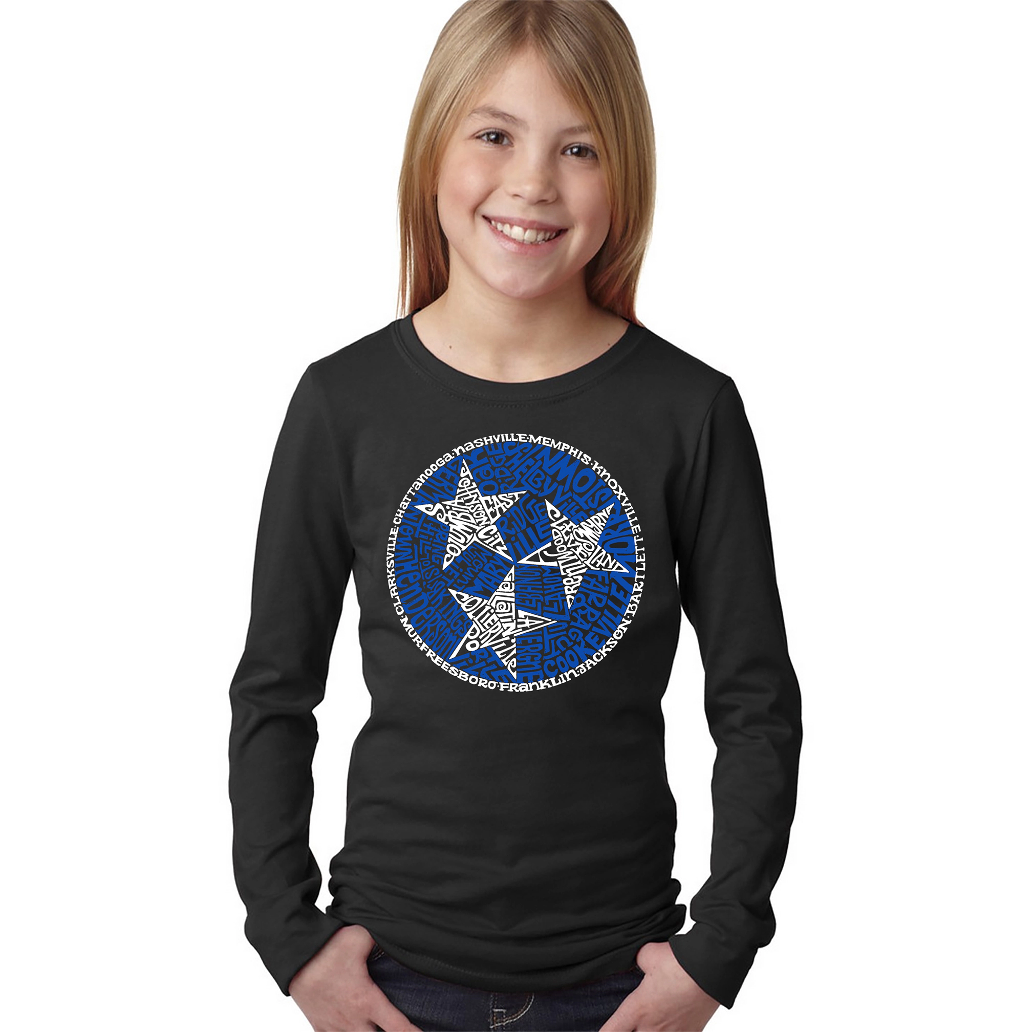 LA Pop Art Girls Long Sleeve Word T-Shirt - Tennessee Tristar