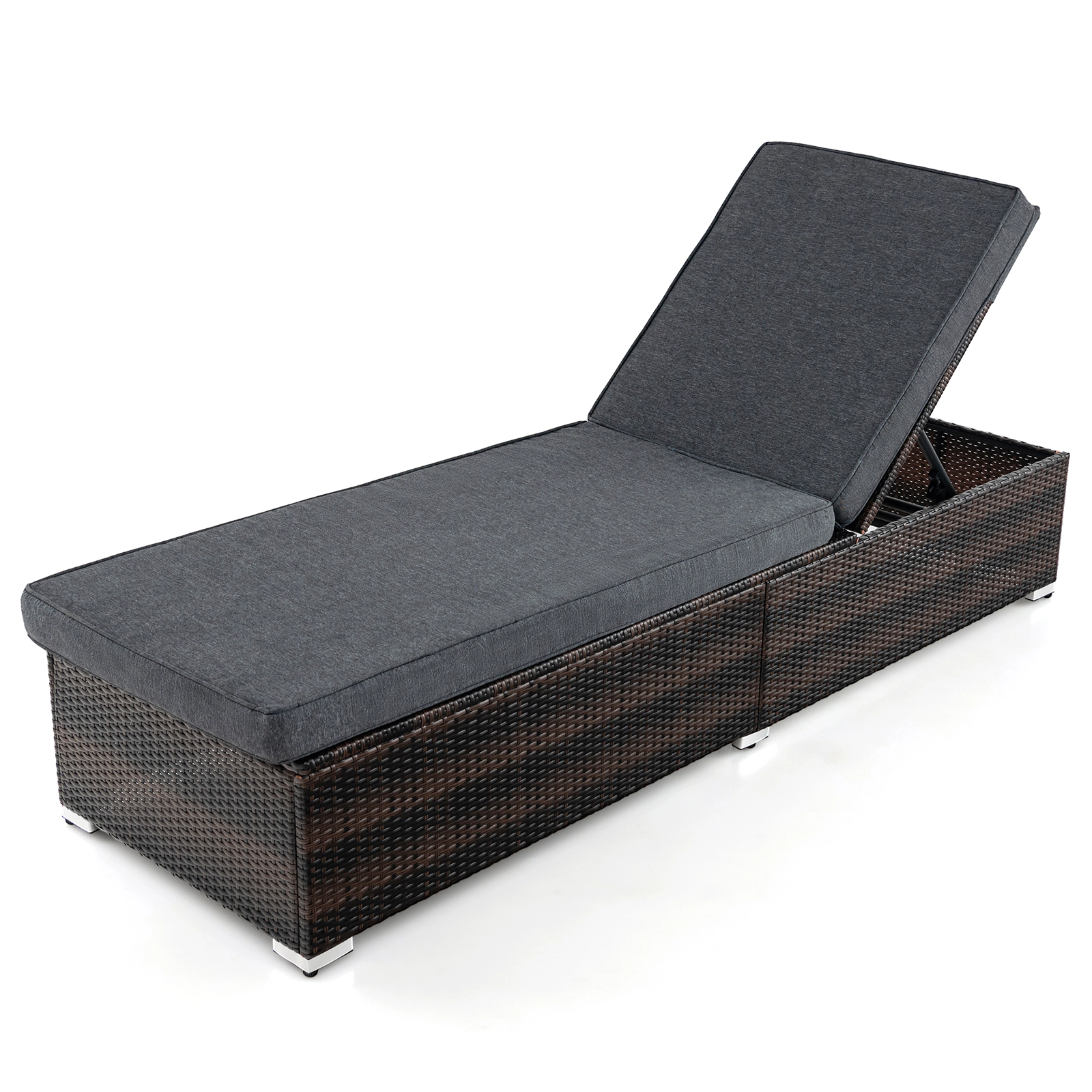 Hivvago Patio Wicker Lounge Chair With 4-Level Backrest And Long Seat Cushion-Brown