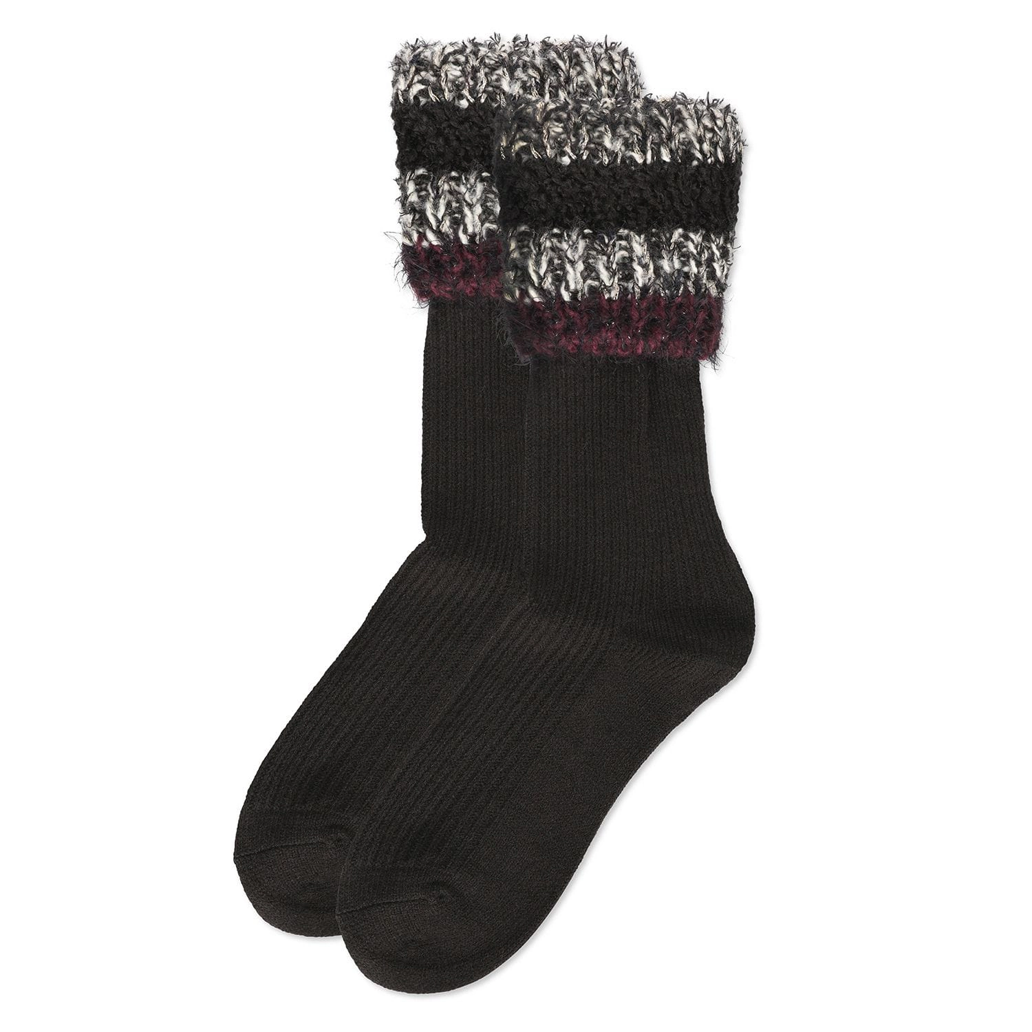 MeMoi Women's Bellevue Furry Striped Cuff Ribbed Plush Crew Socks