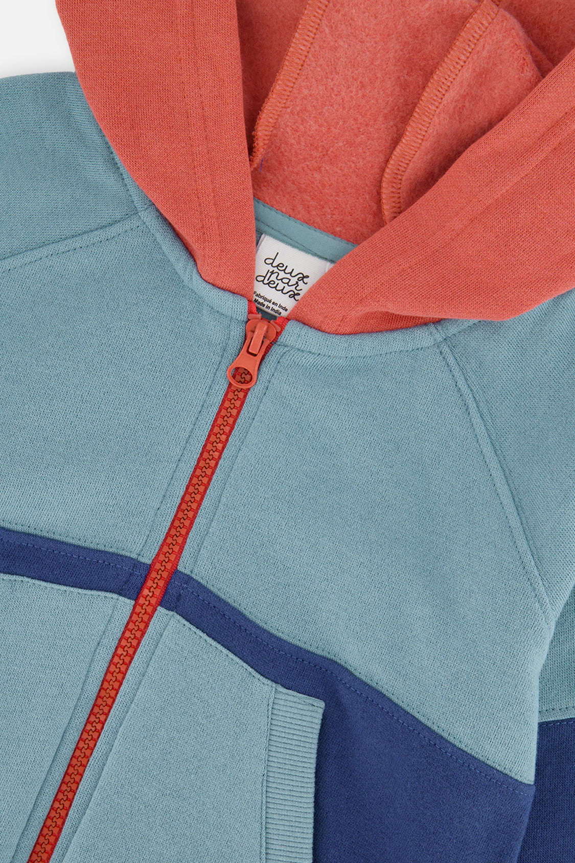 Deux par Boys Full Zip Hooded Colorblock Fleece Jacket with Front Pockets