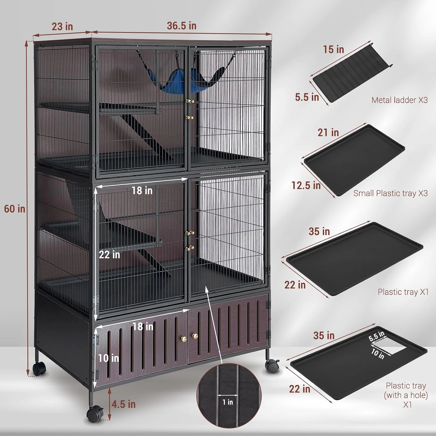 92x58.5x150cm Multi-Level Ironwood Ferret Cage, Small Animal Habitat with Full Accessories, Black
