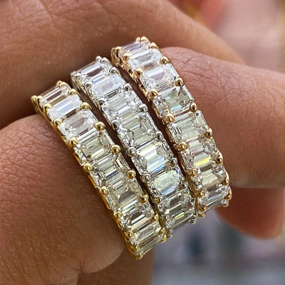 Wardrobe Whimsy Emerald Cut Cubic Zirconia Full Eternity Band Ring for Women