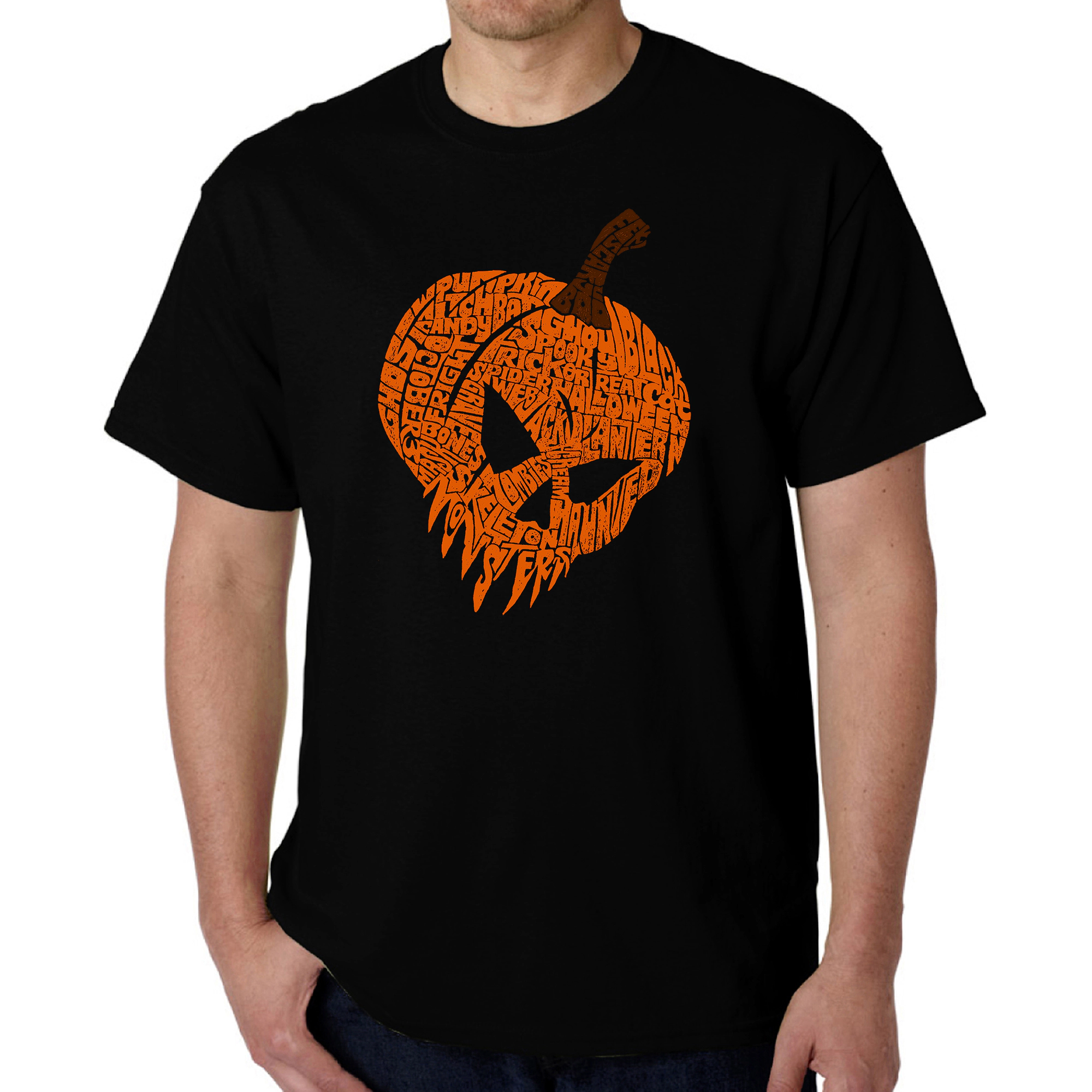 LA Pop Art Men's Evil Pumpkin Word T-Shirt - 100% Cotton Crew Neck