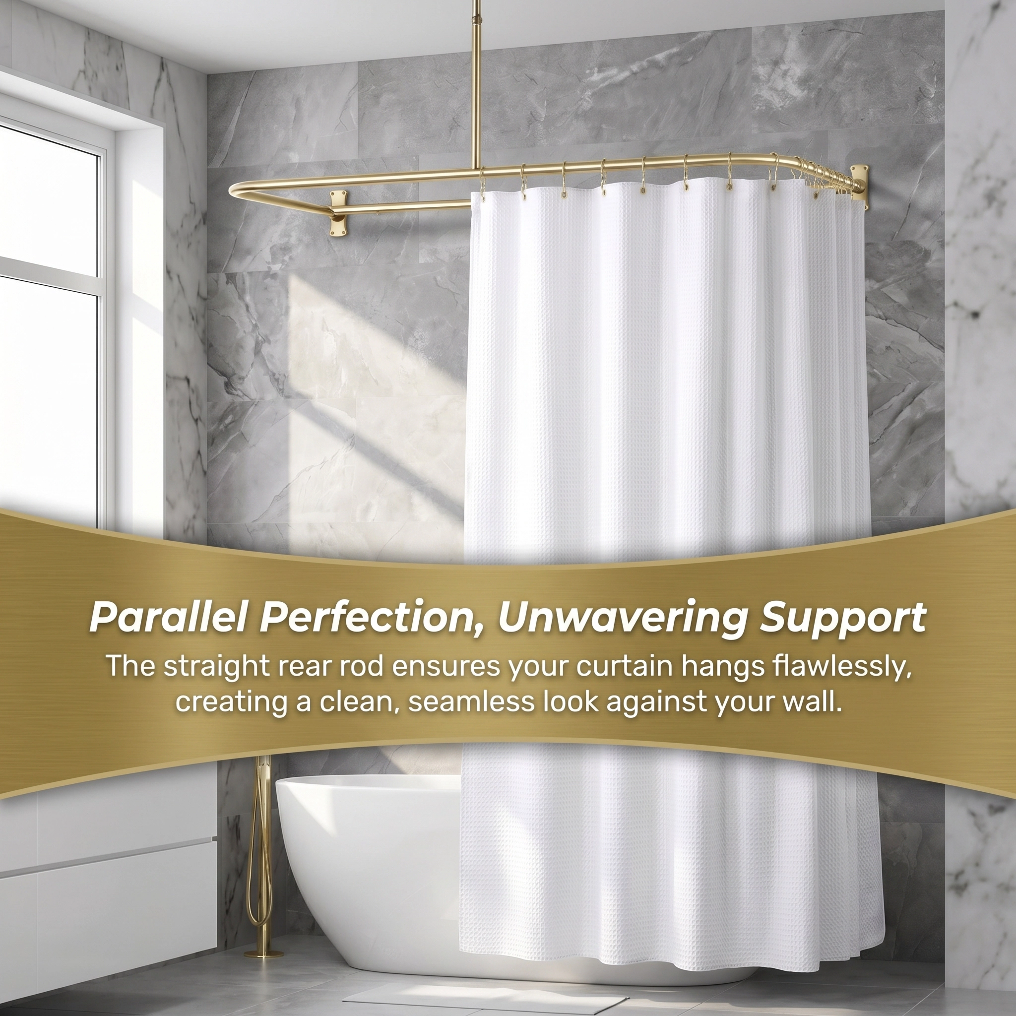Utopia Alley D-Shaped Shower Rod with Ceiling Support, 28-68" Large Space Rod, Curtain 180x70 inch
